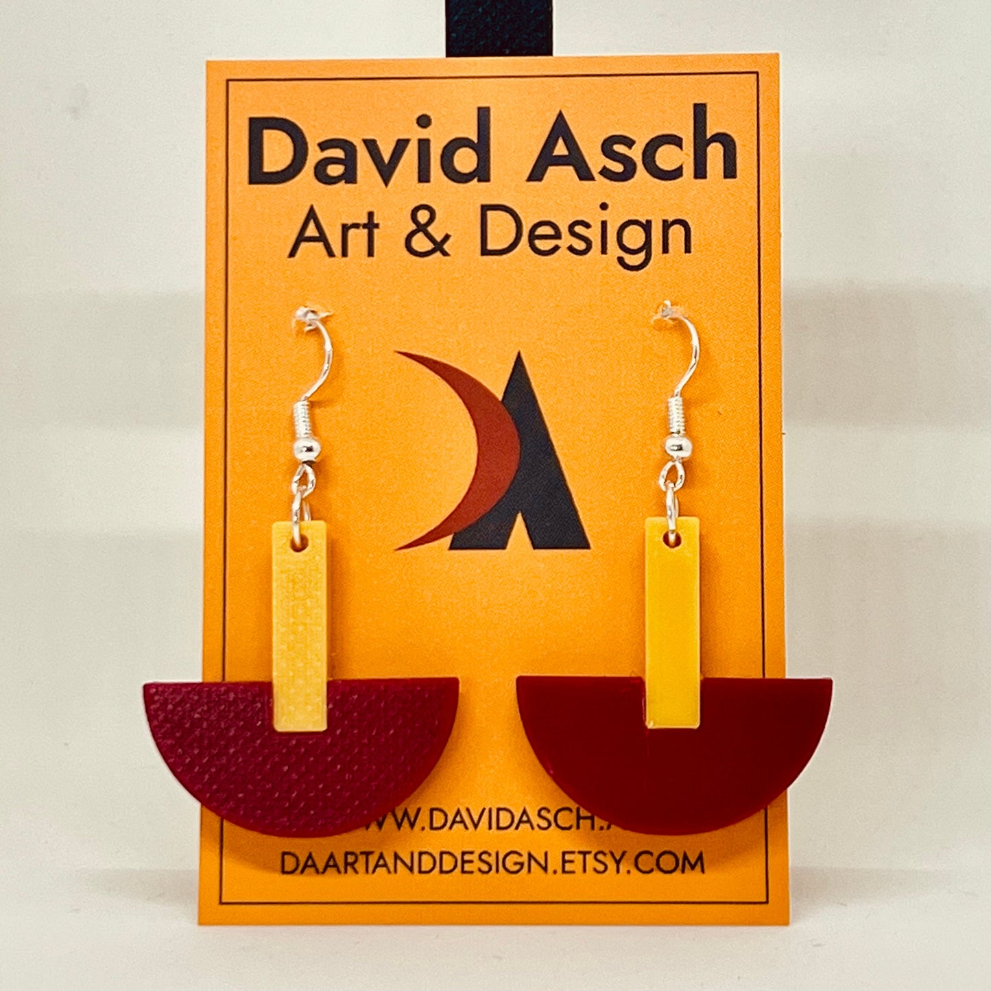 Mid-century style red and yellow drop earrings