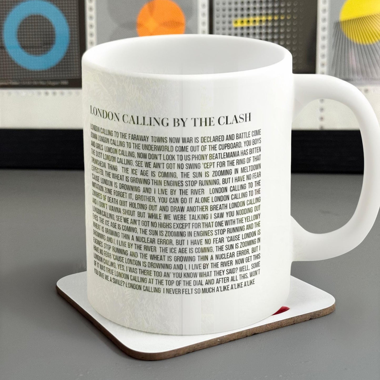 Personalised song lyrics mug. A great custom music-themed keepsake for anniversaries and birthdays by David Asch Art & Design