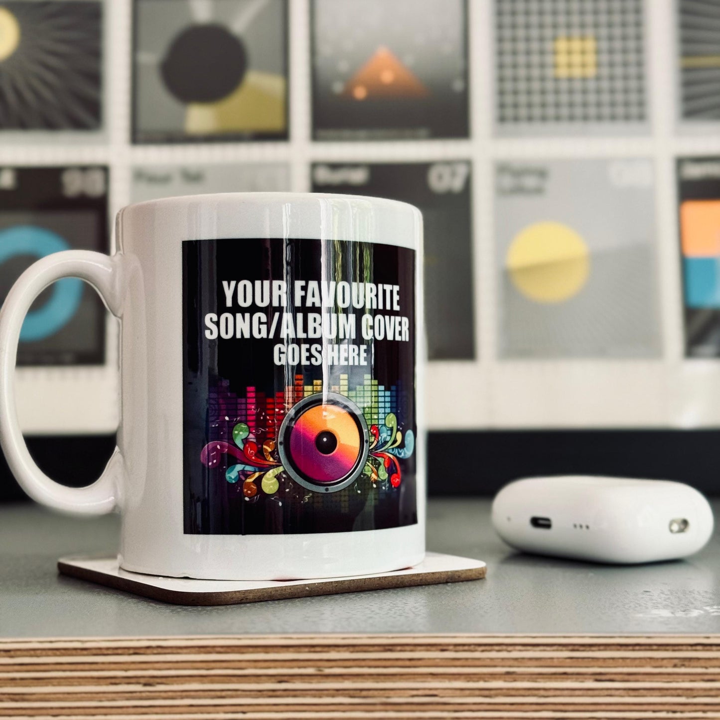 Personalised song lyrics mug. A great custom music-themed keepsake for anniversaries and birthdays by David Asch Art & Design