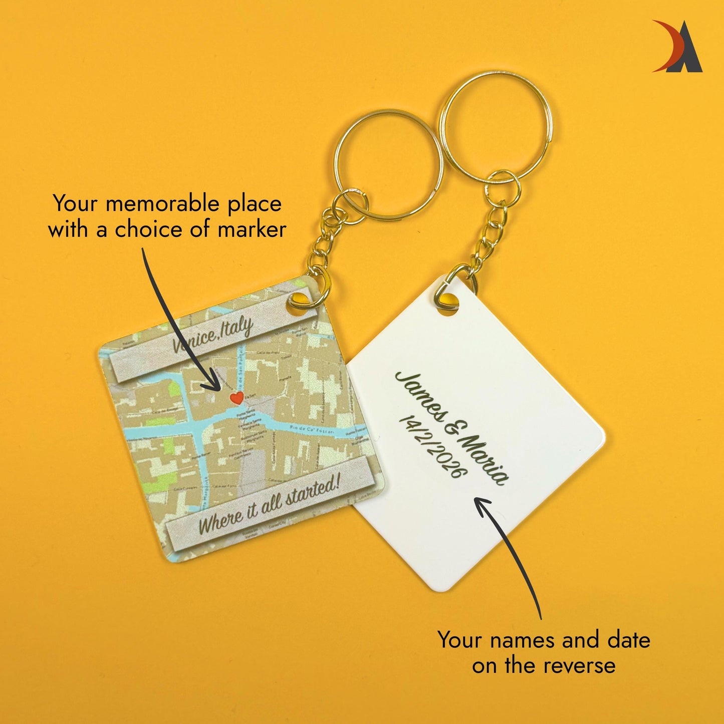 Personalised map keychain. A custom keepsake gift for Valentine’s, anniversaries and other memorable occasions
