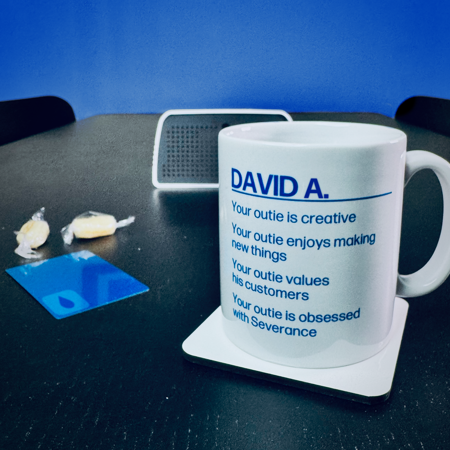 Personalised Severance 'outie facts' mug