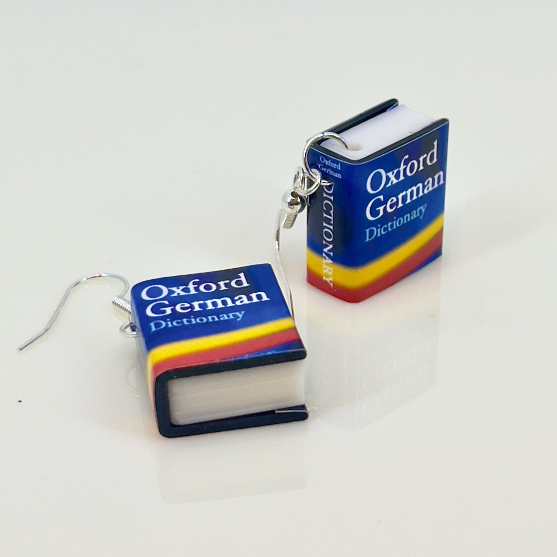 German dictionary mini book drop earrings
