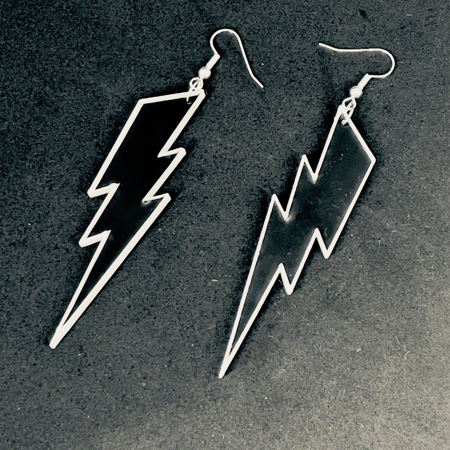 Lightning bolt black and white statement earrings