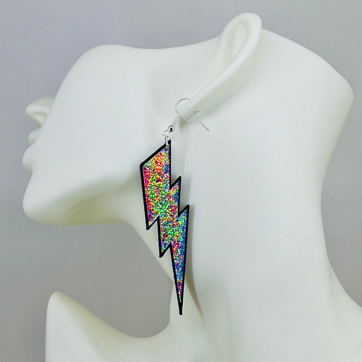 Holographic lightning bolt novelty statement earrings