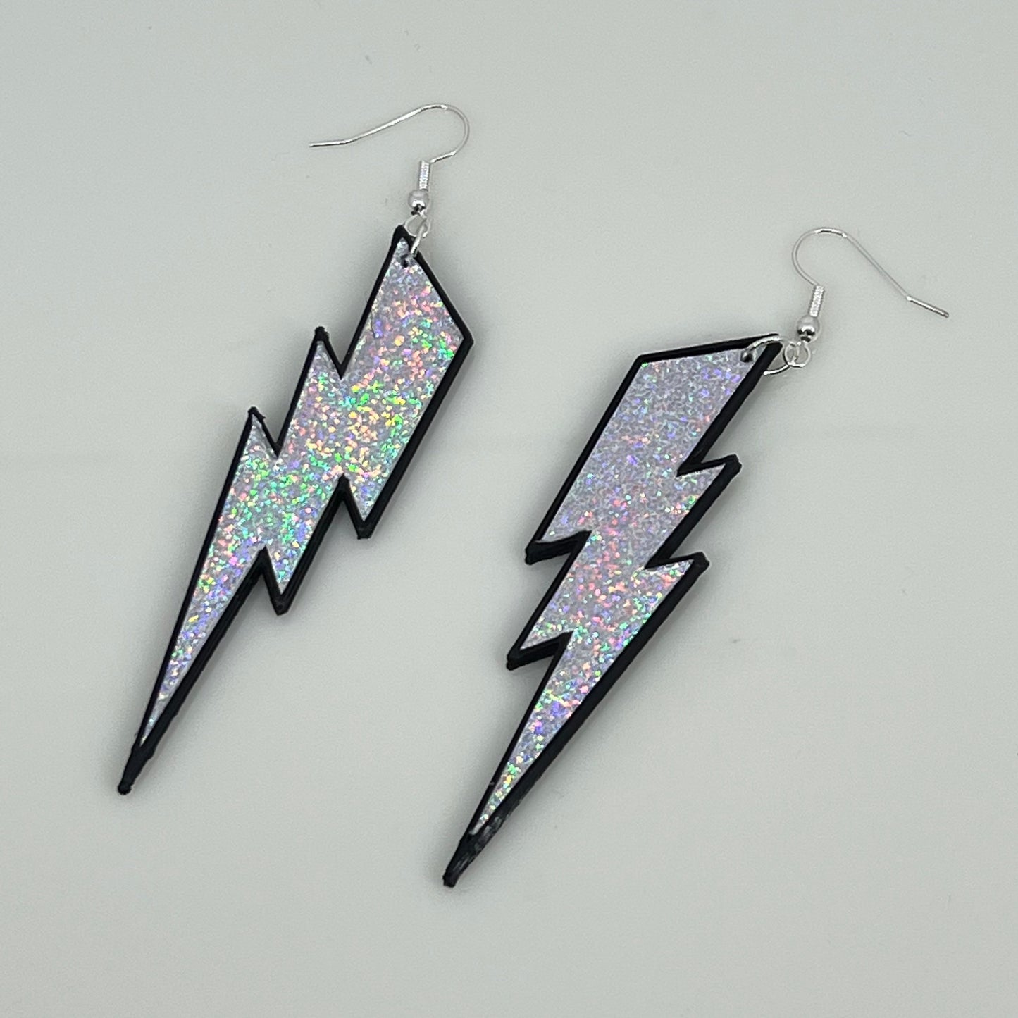 Holographic lightning bolt novelty statement earrings