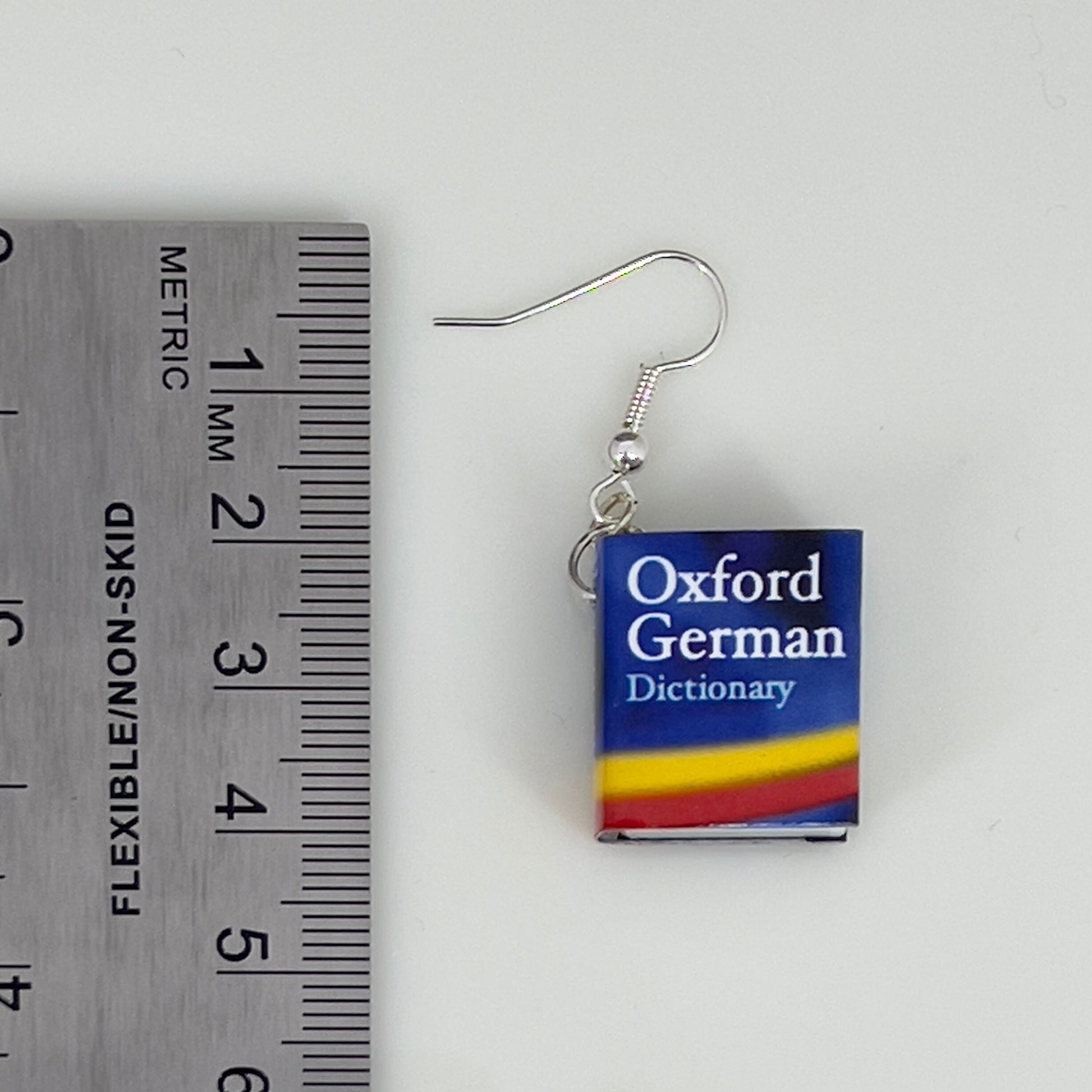 German dictionary mini book drop earrings