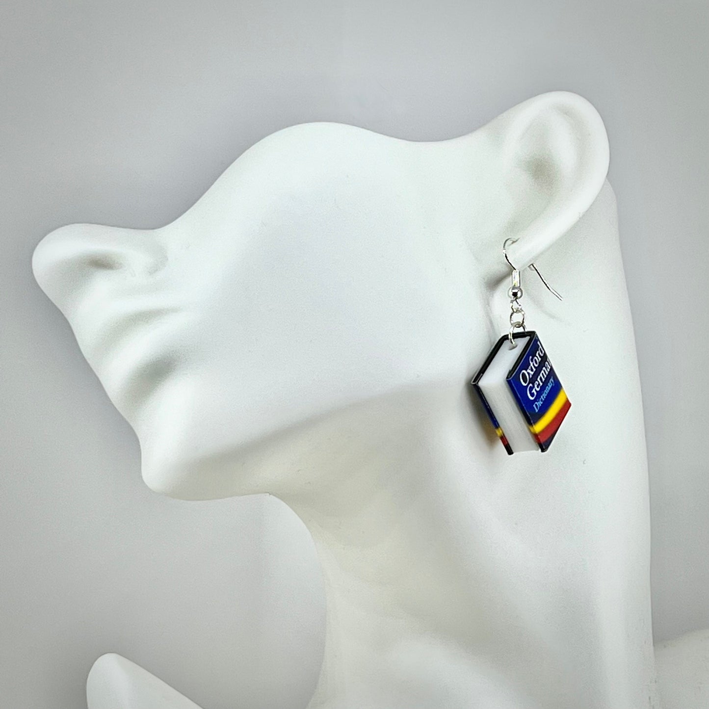 German dictionary mini book drop earrings