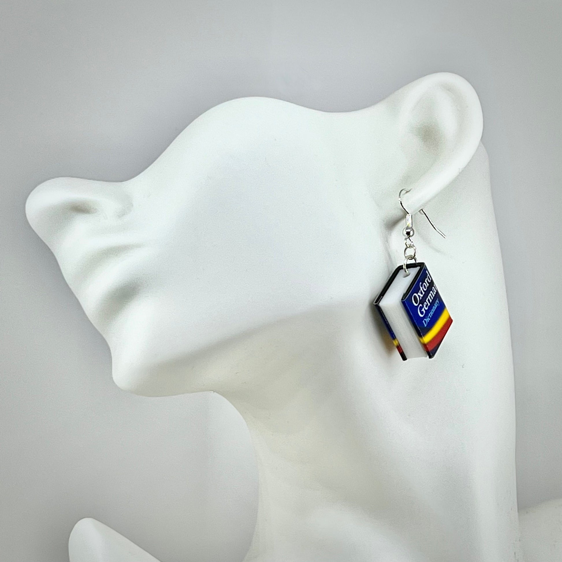 German dictionary mini book drop earrings