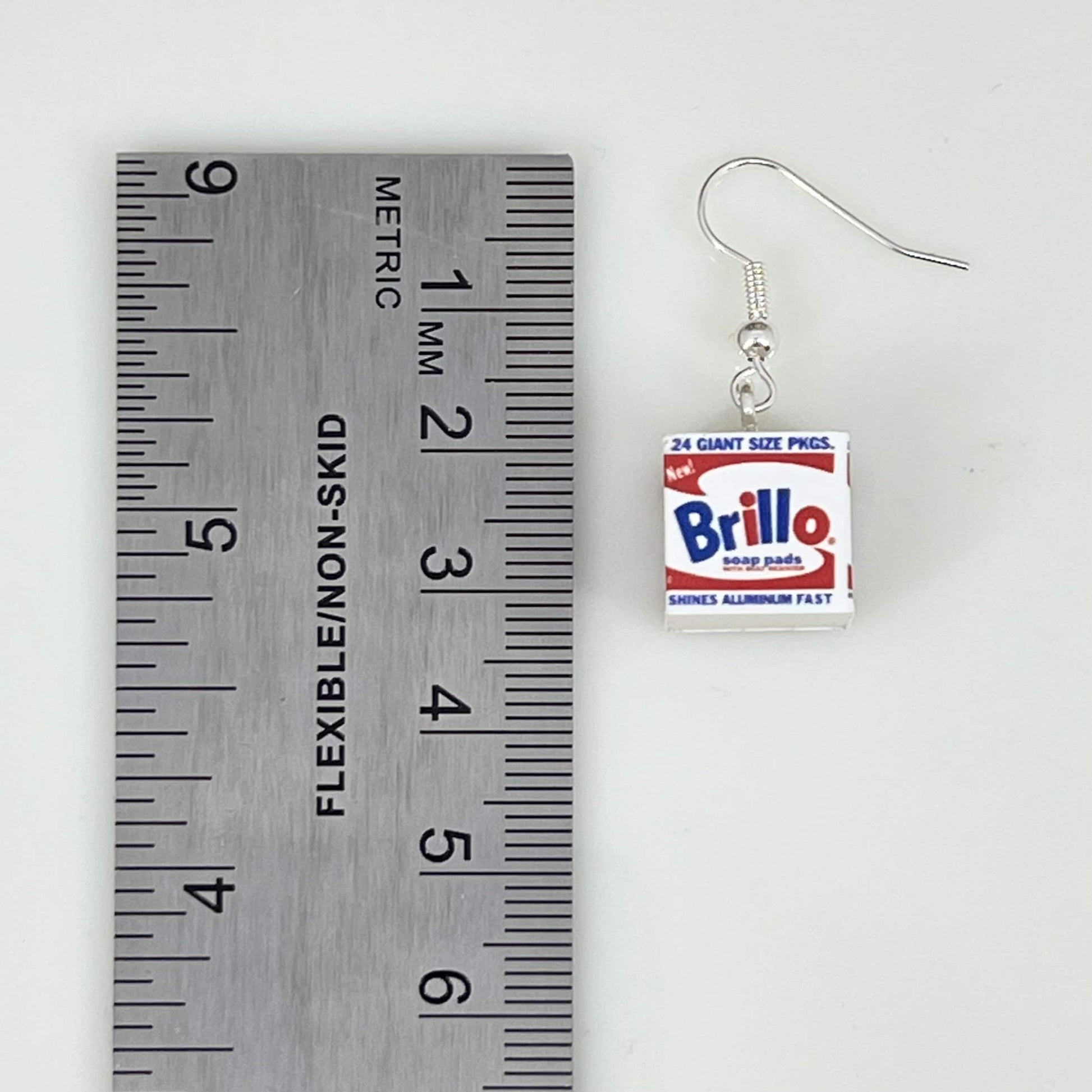 Pop-art Brillo Box mini drop earrings