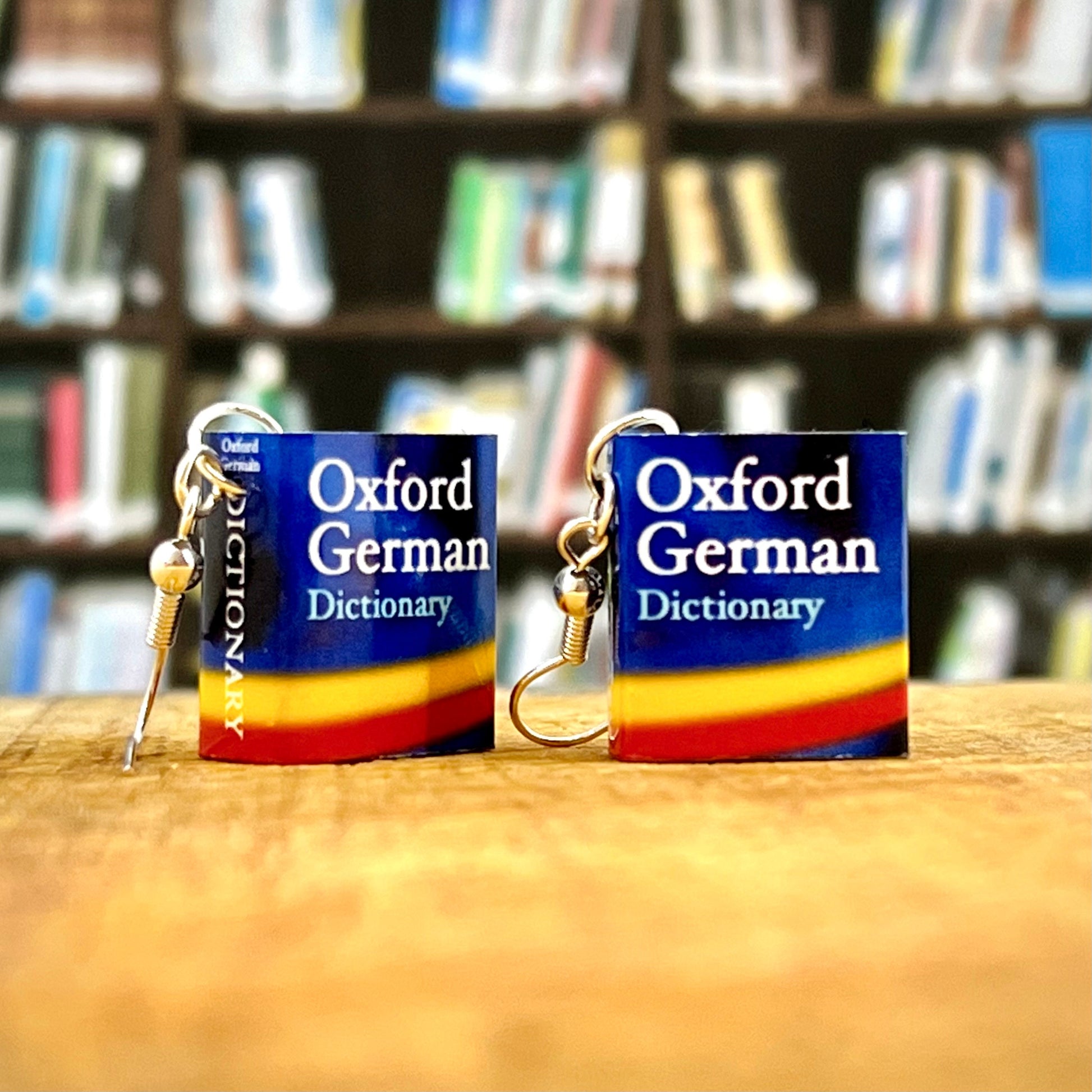 German dictionary mini book drop earrings