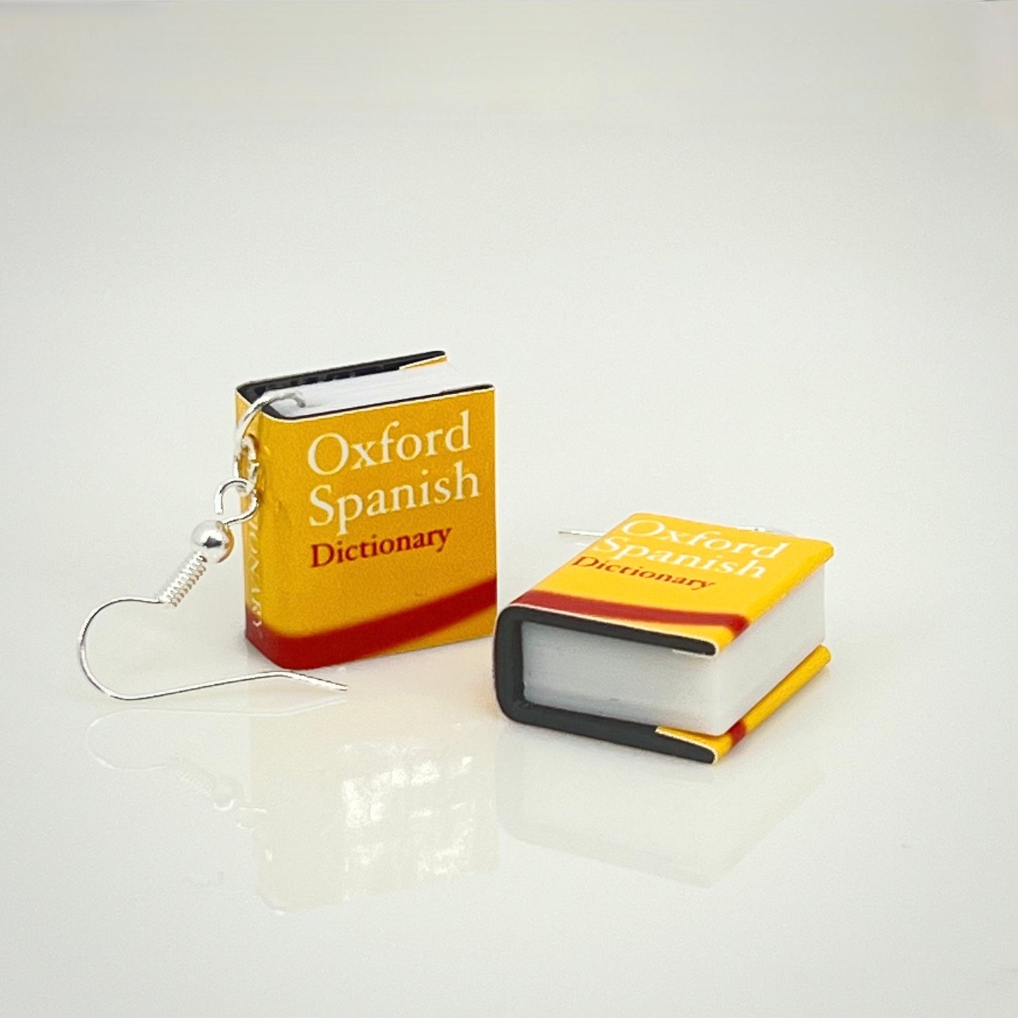 Miniature Spanish dictionary earrings
