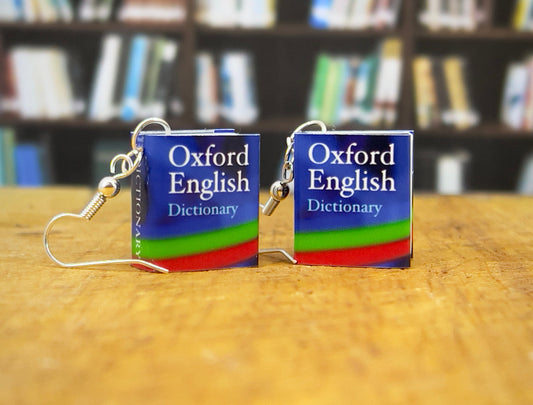 English dictionary mini book drop earrings