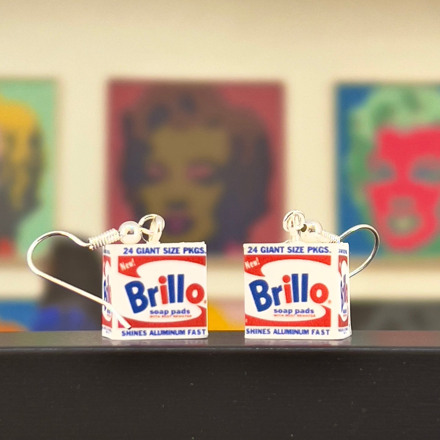 Miniature Brillo Box dangle earrings