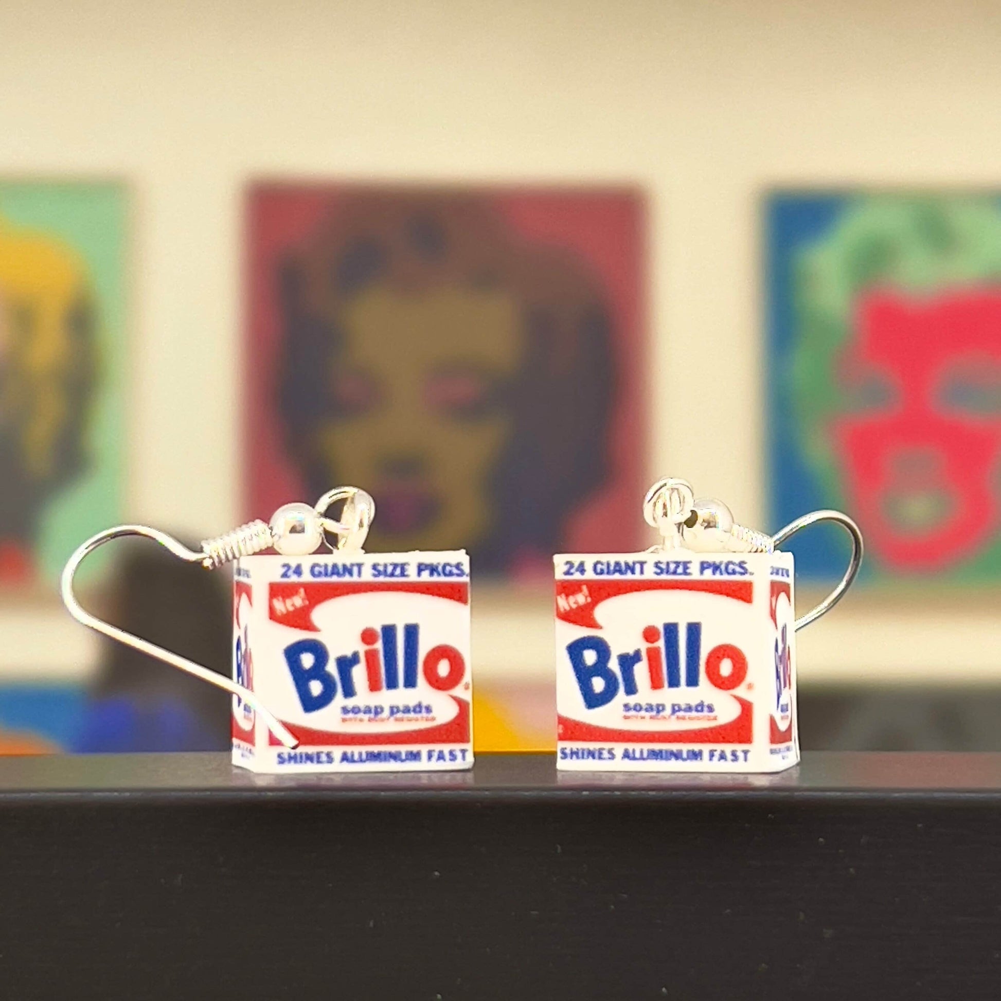 Pop-art Brillo Box mini drop earrings