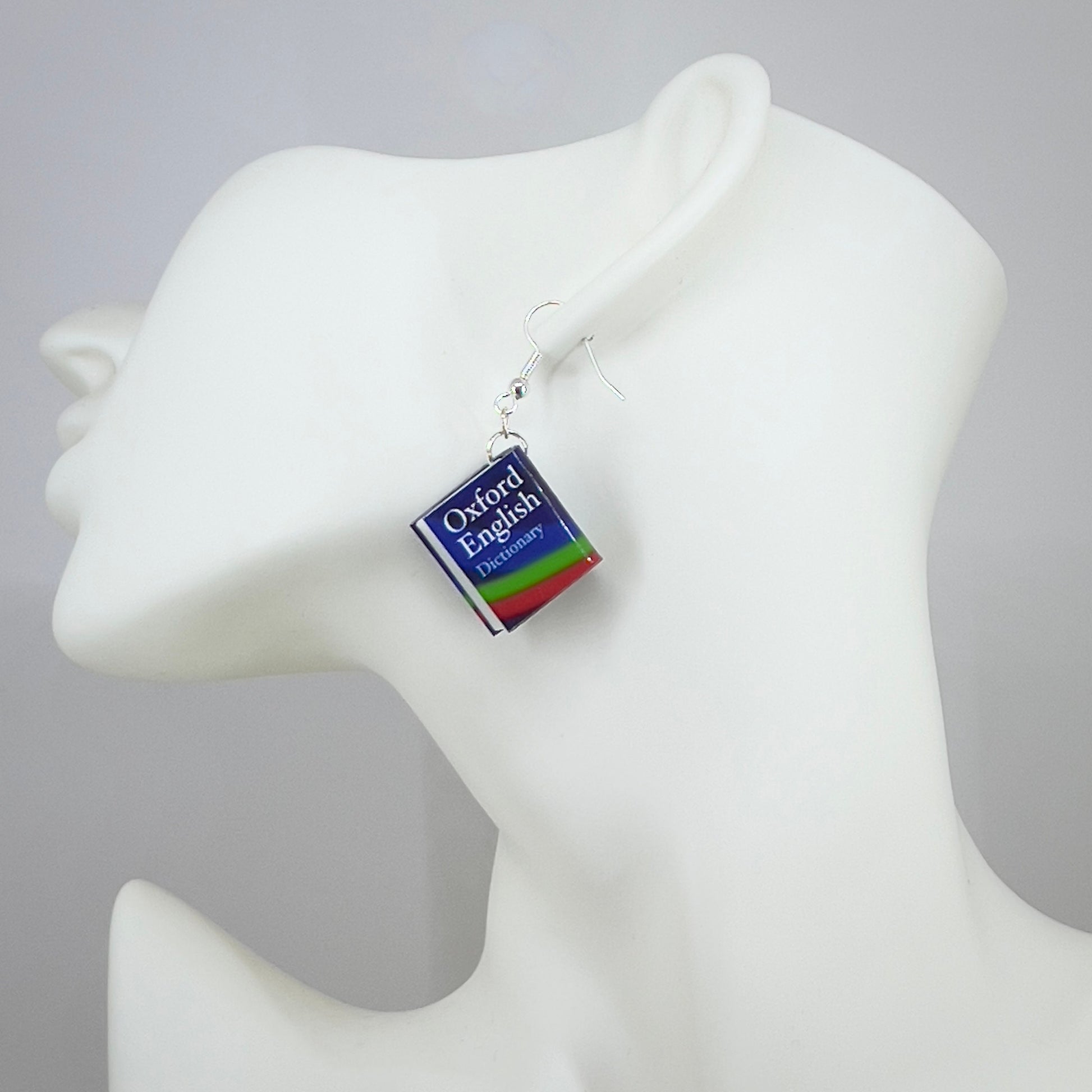 English dictionary mini book drop earrings