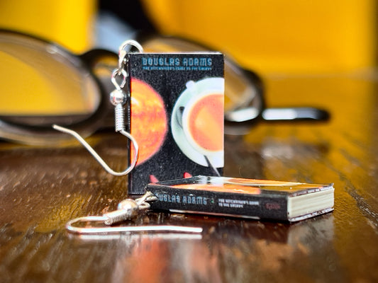 Hitchhiker's Guide to the Galaxy mini book earrings