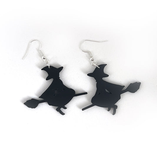 Flying witch silhouette dangle earrings