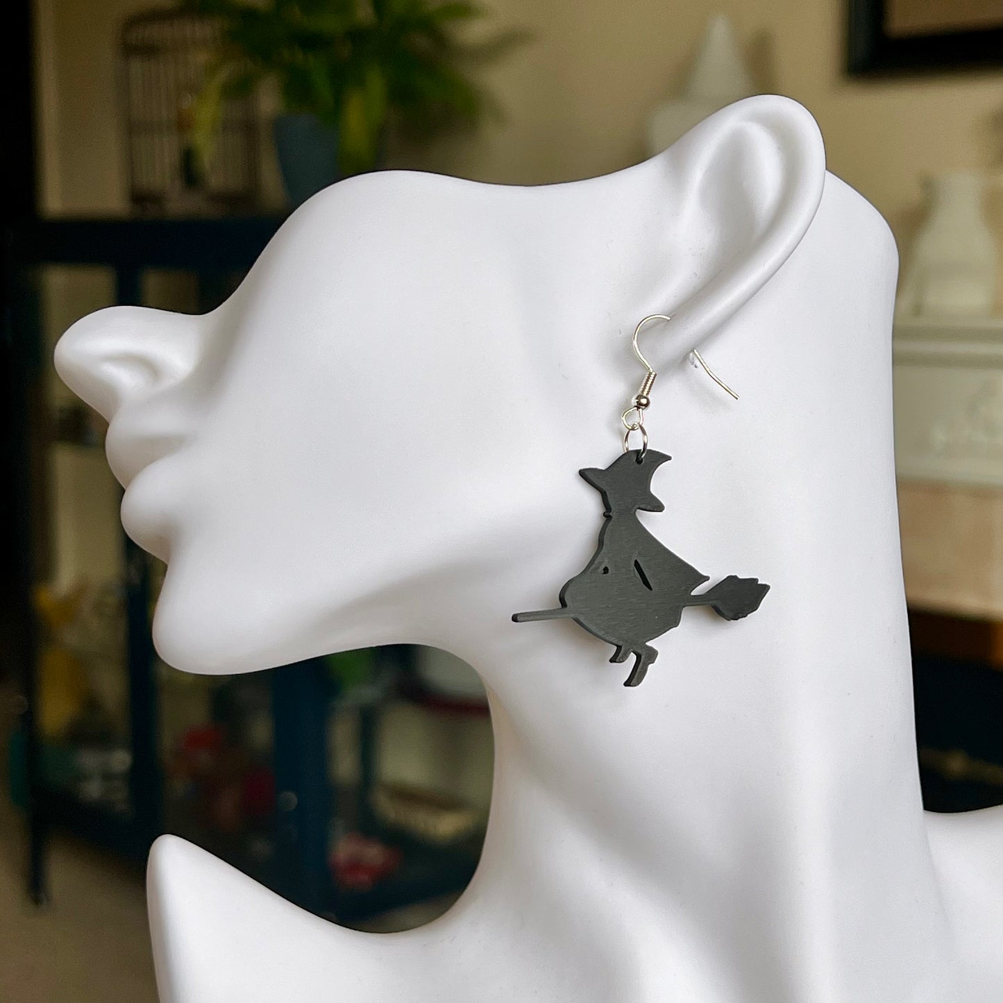 Flying witch silhouette dangle earrings