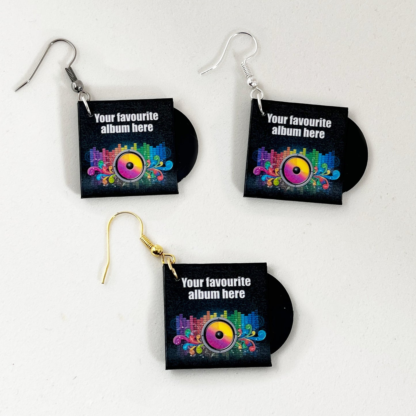 Custom mini vinyl record album earrings