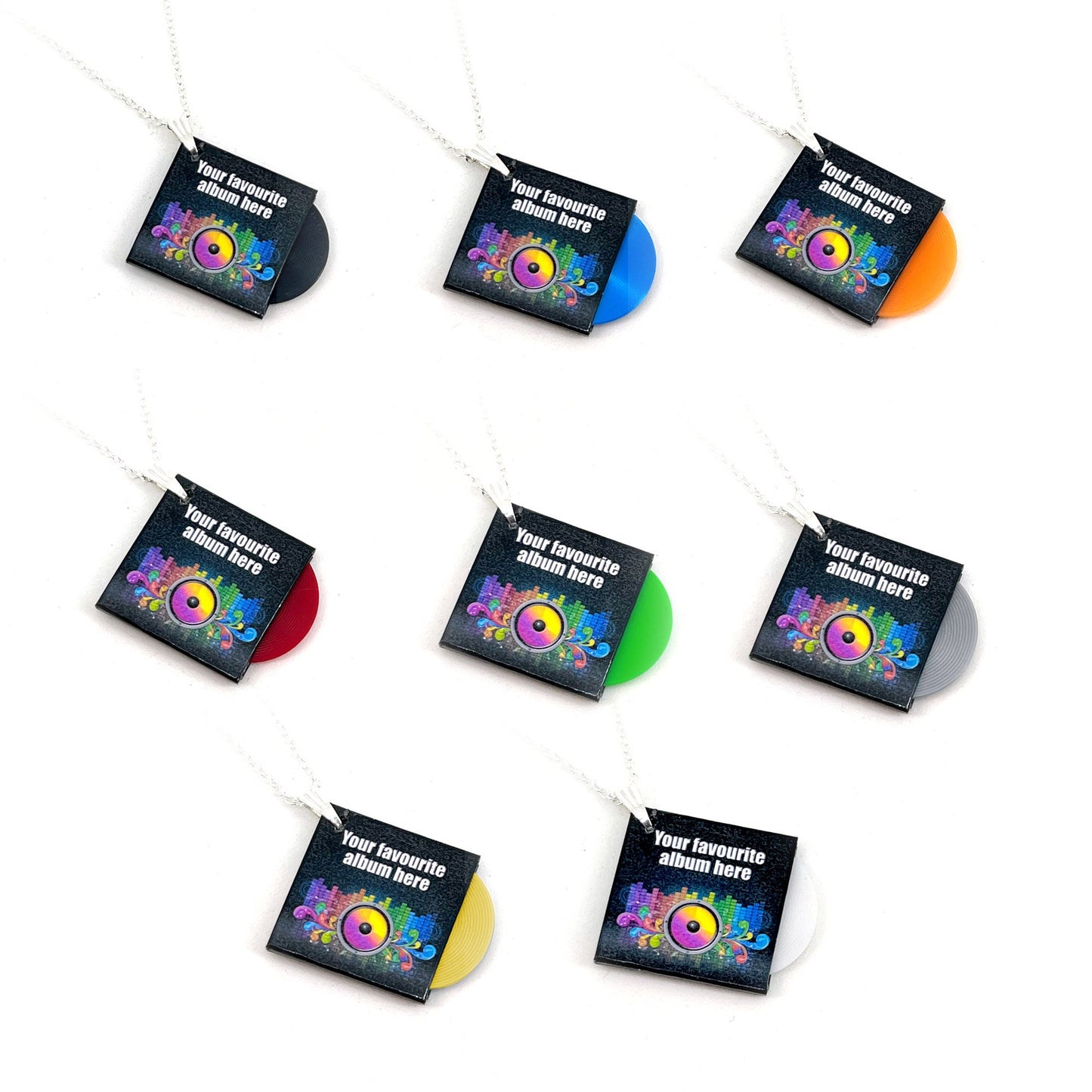 Custom miniature vinyl record album pendant necklace