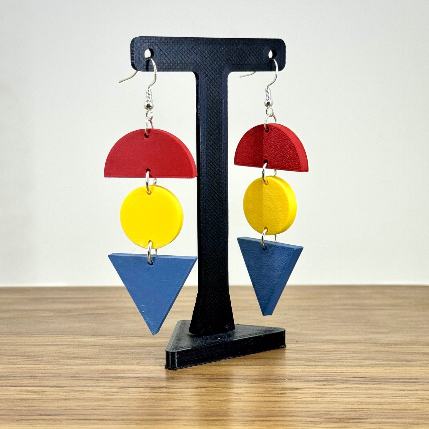 Geometric design tri-colour statement earrings