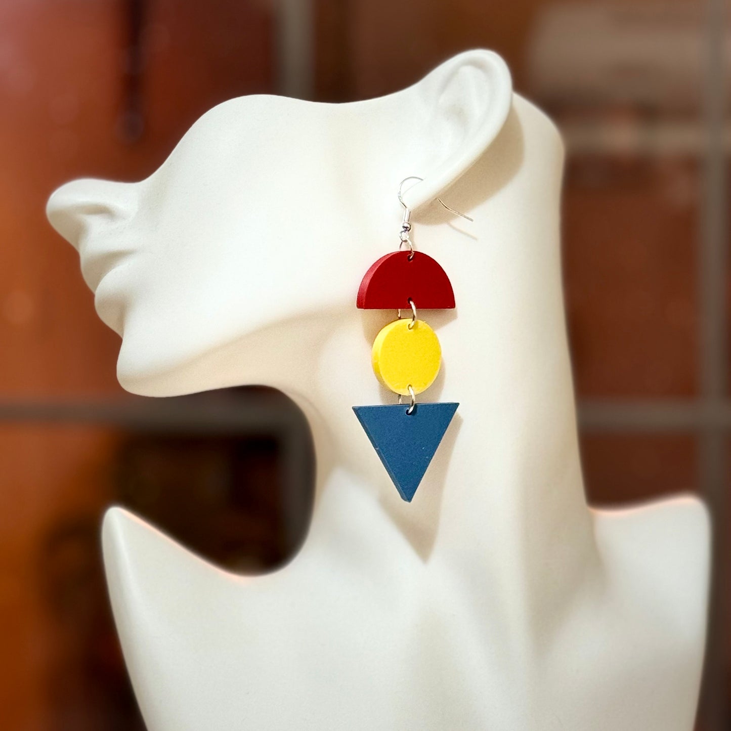 Geometric design tri-colour statement earrings