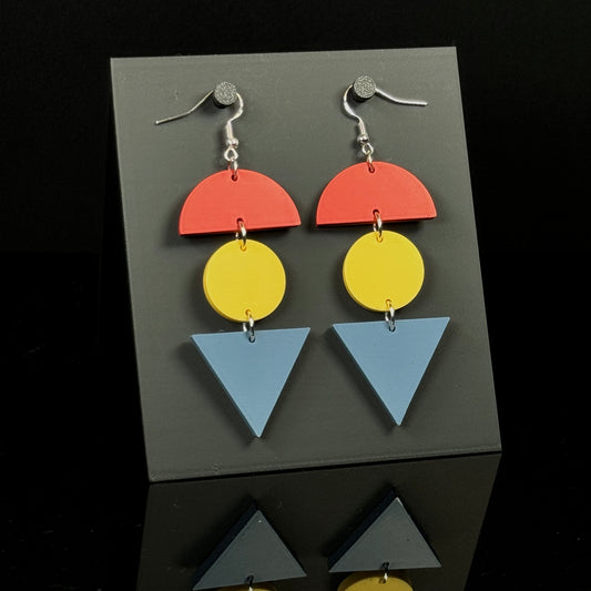 Geometric design tri-colour statement earrings