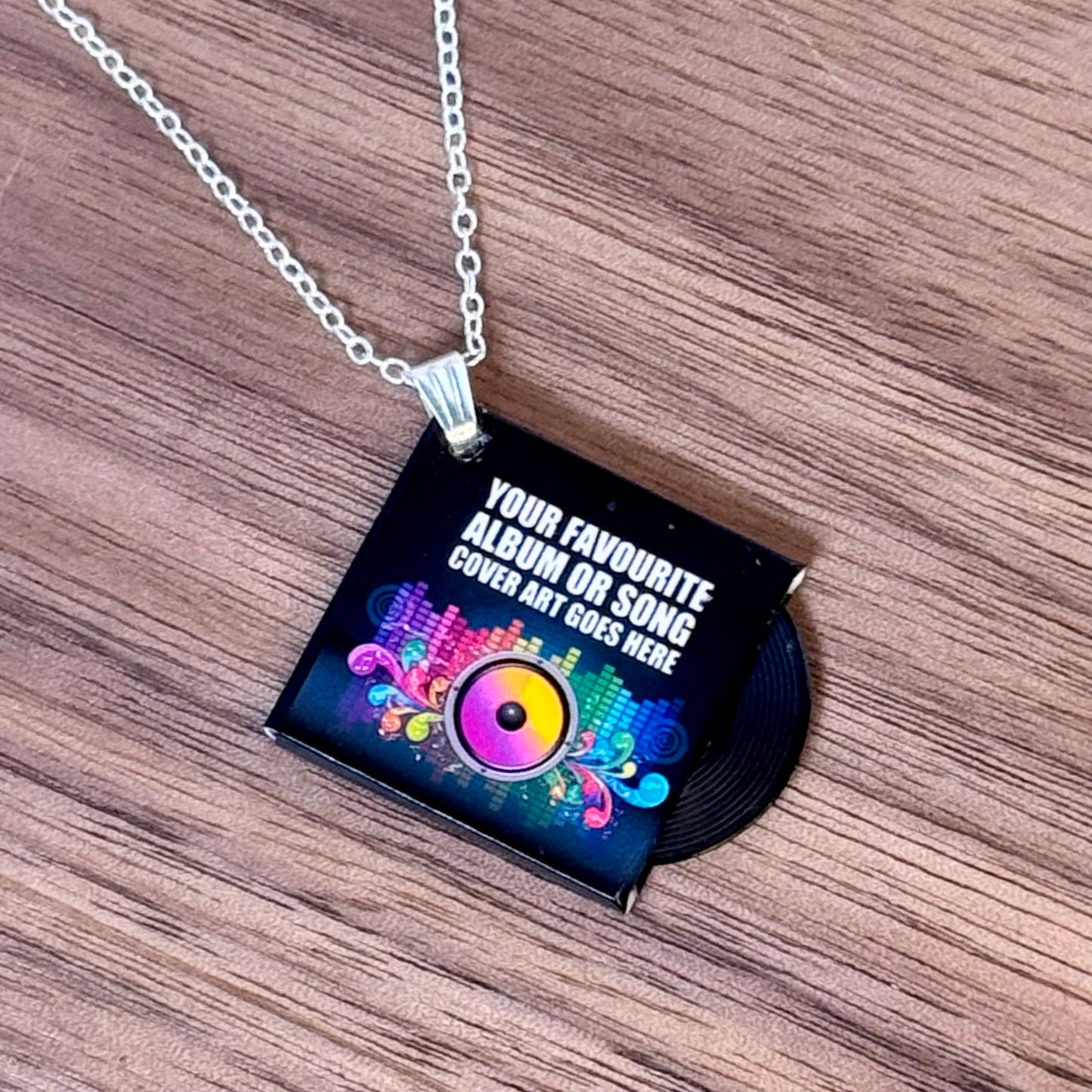 Custom miniature vinyl record album pendant necklace