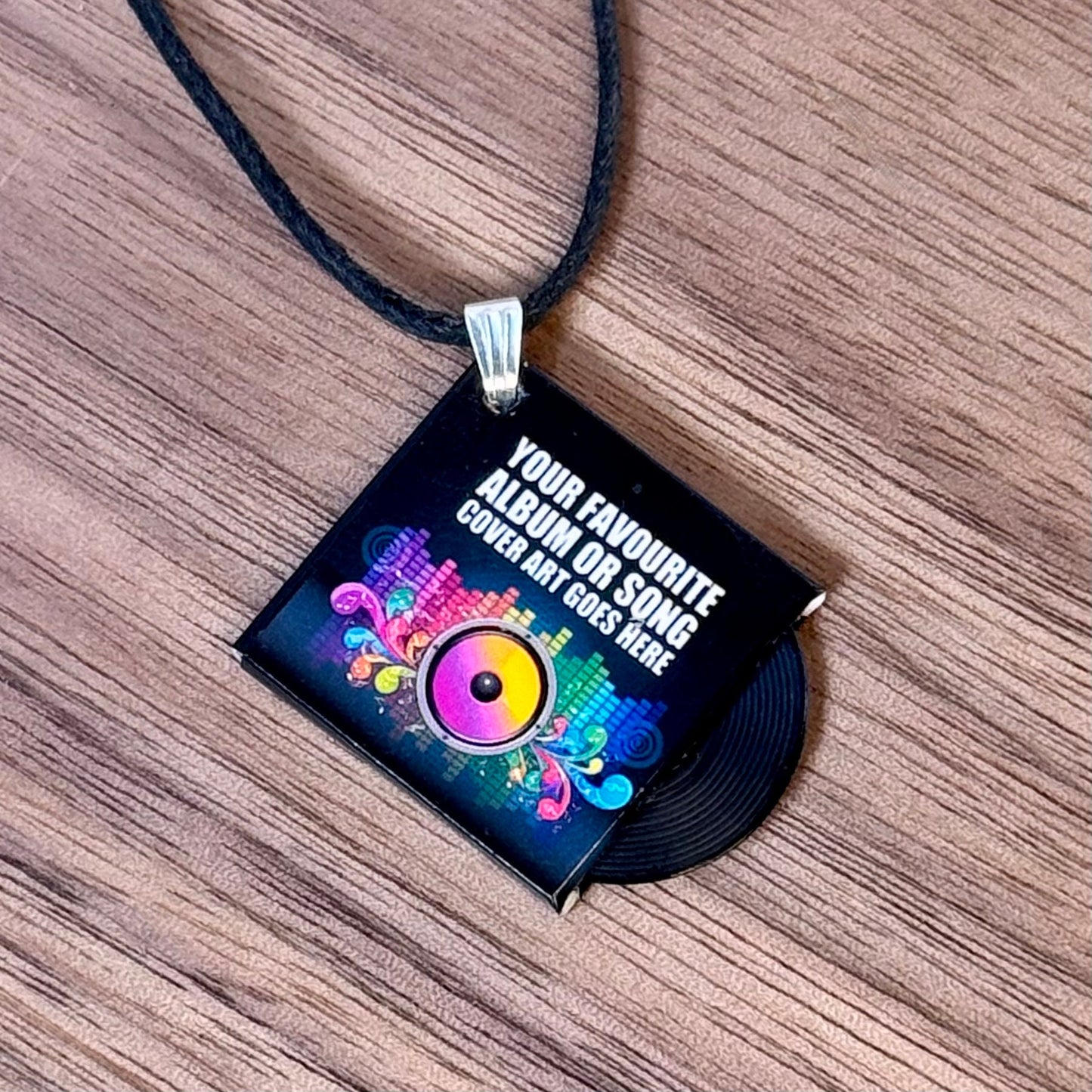Custom miniature vinyl record album pendant necklace