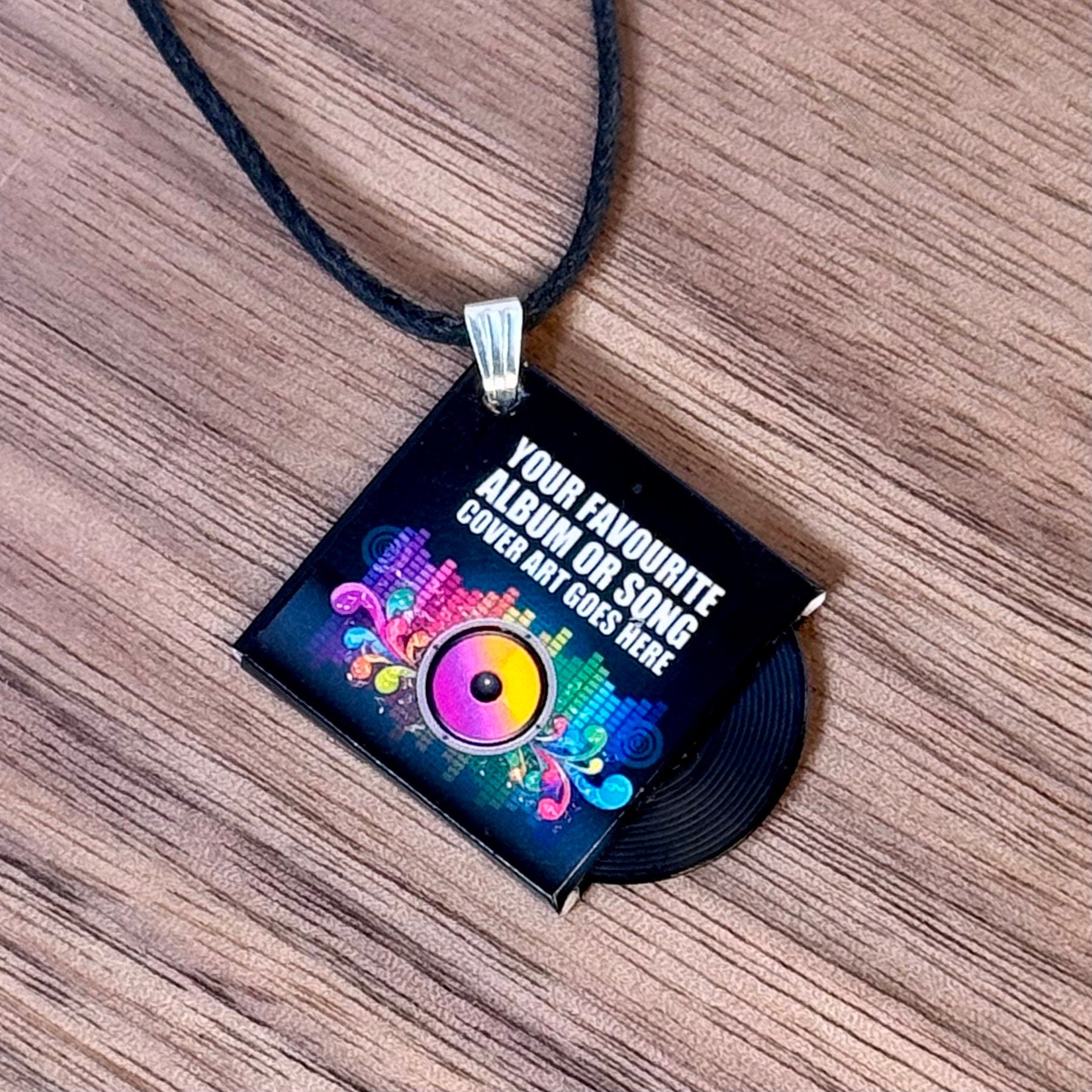 Custom miniature vinyl record album pendant necklace