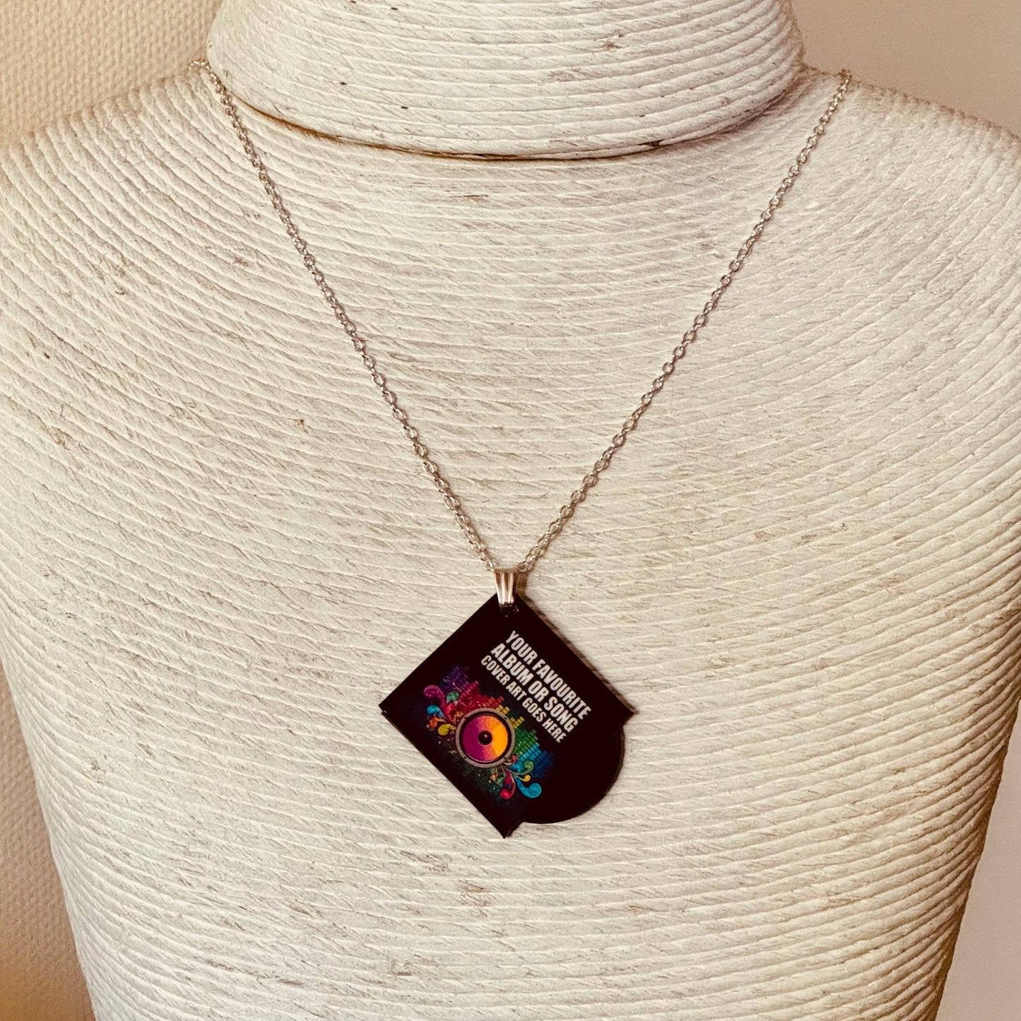 Custom miniature vinyl record album pendant necklace