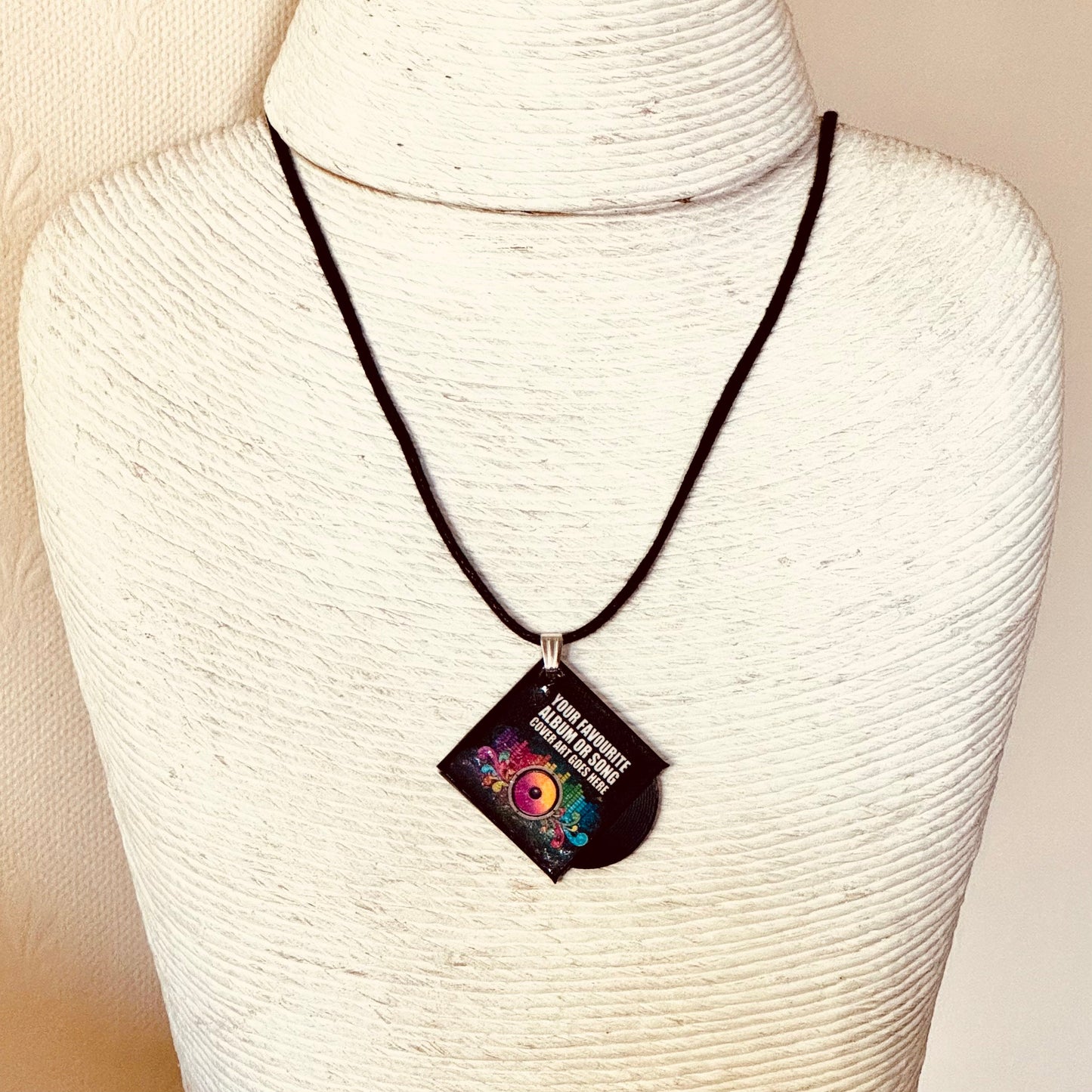 Custom miniature vinyl record album pendant necklace
