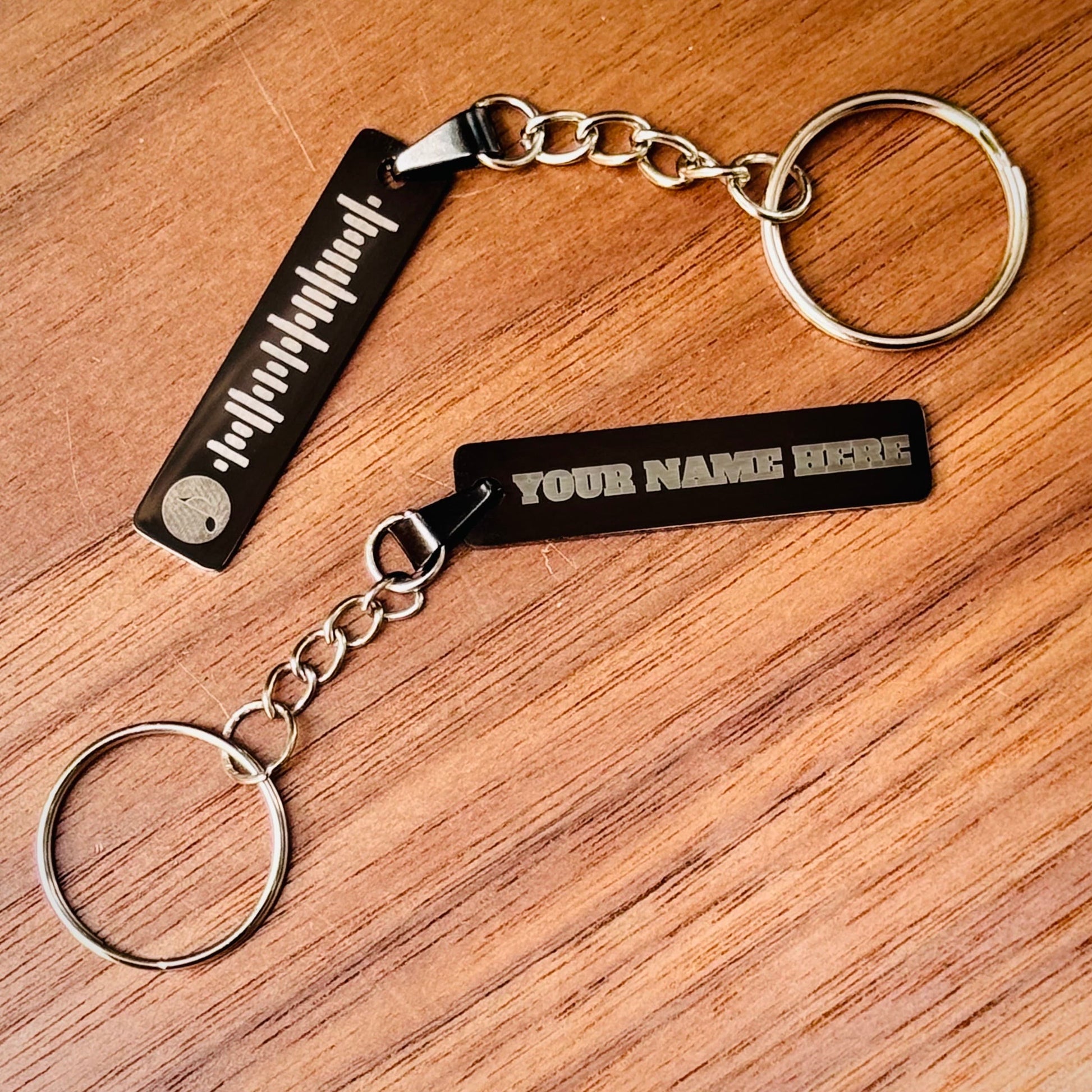 Personalised keyring engraved with your choice of name and Spotify code.