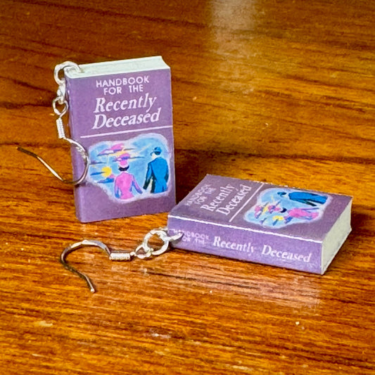 Handbook for the Recently Deceased mini book earrings for literature fans (pair) by David Asch Art & Design