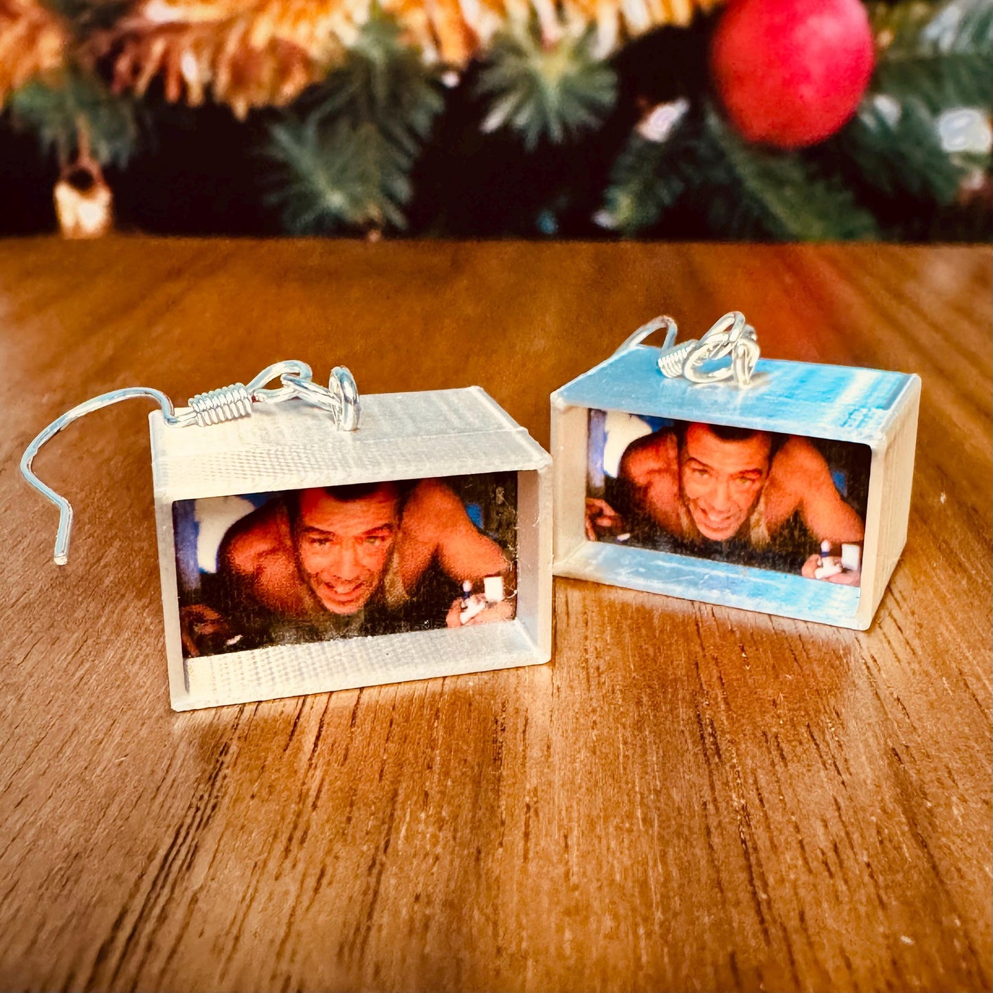 Die Hard John McClane air-duct mini dangle earrings for Christmas action movie fan (pair) by David Asch - Art & Design