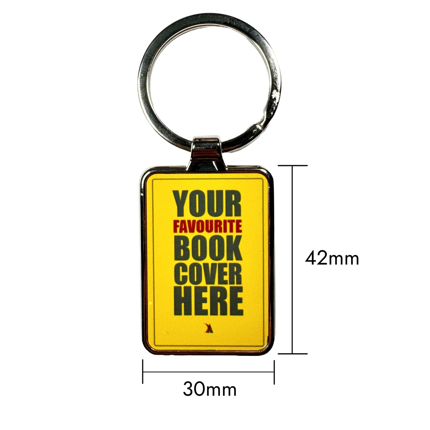Personalised book cover keyring with engraved message