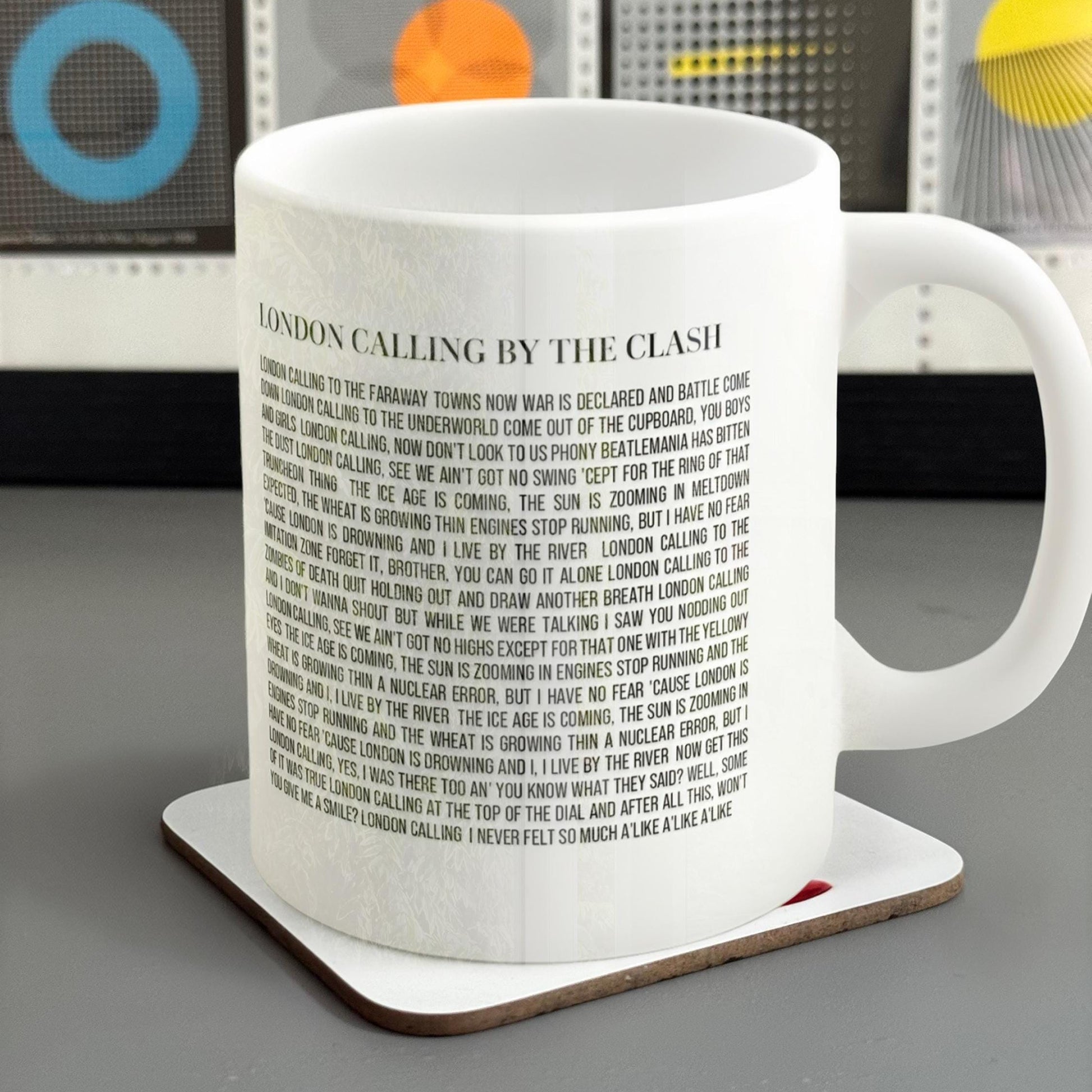 Personalised song lyrics mug. A great custom music-themed keepsake for anniversaries and birthdays by David Asch Art & Design