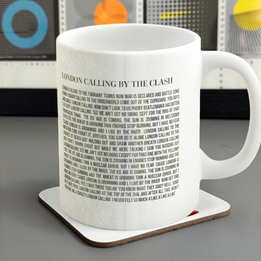 Personalised song lyrics mug. A great custom music-themed keepsake for anniversaries and birthdays by David Asch Art & Design