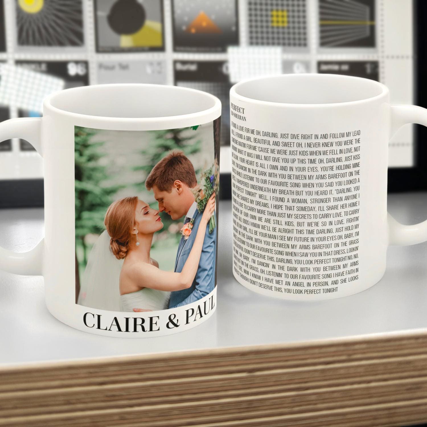Personalised song lyrics mug with name and photo