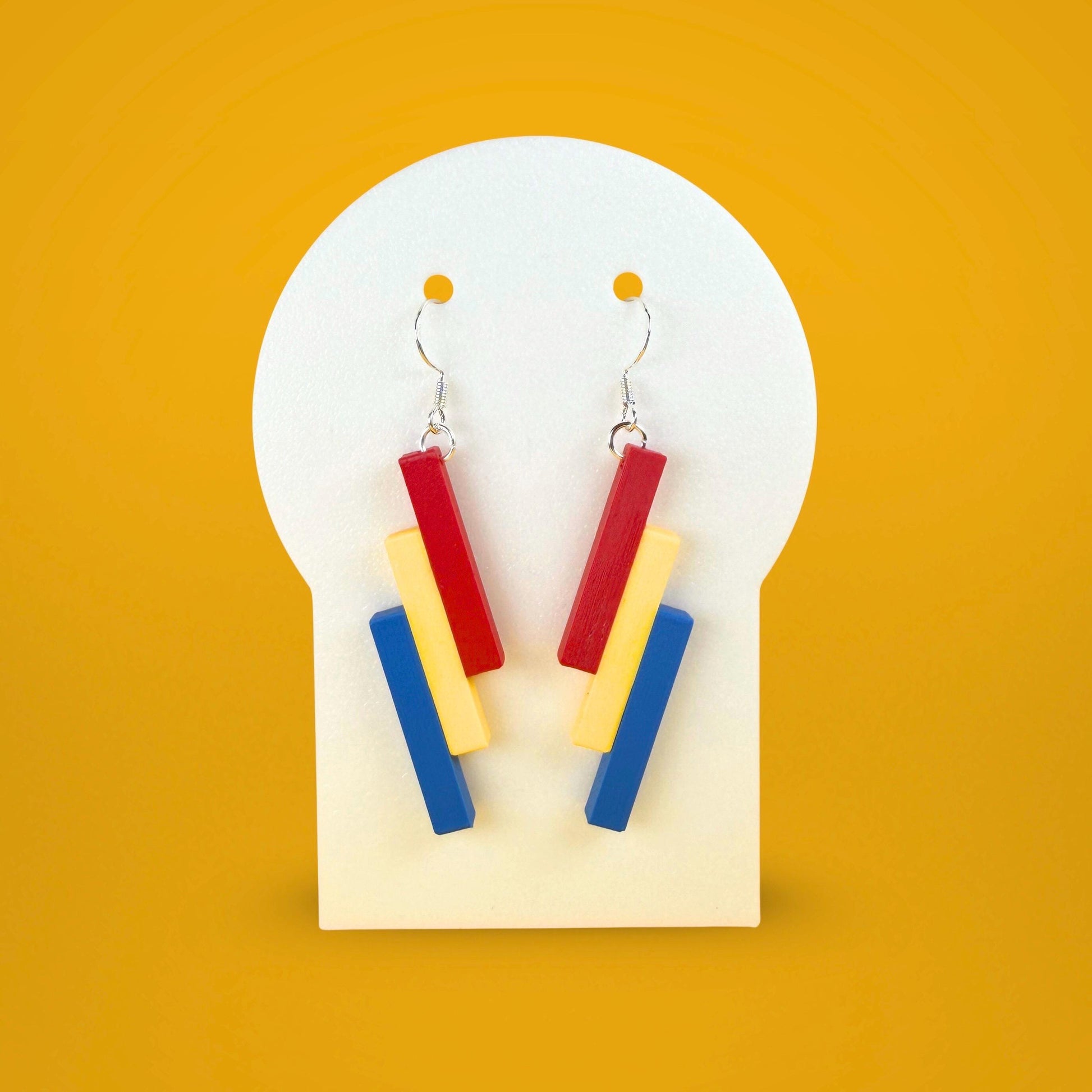 Minimalist stacked bars geometric tri-colour earrings