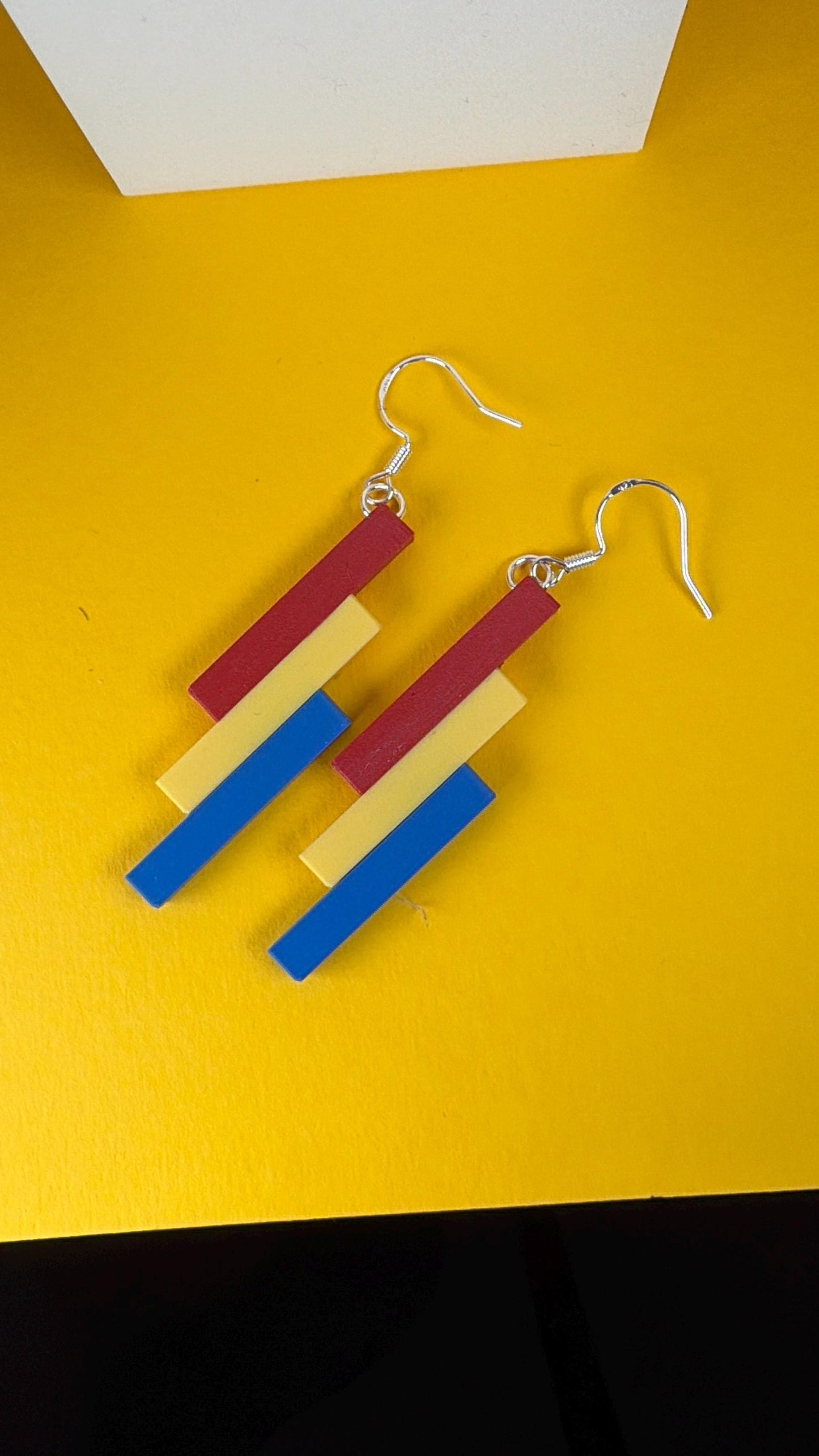 Minimalist stacked bars geometric tri-colour earrings