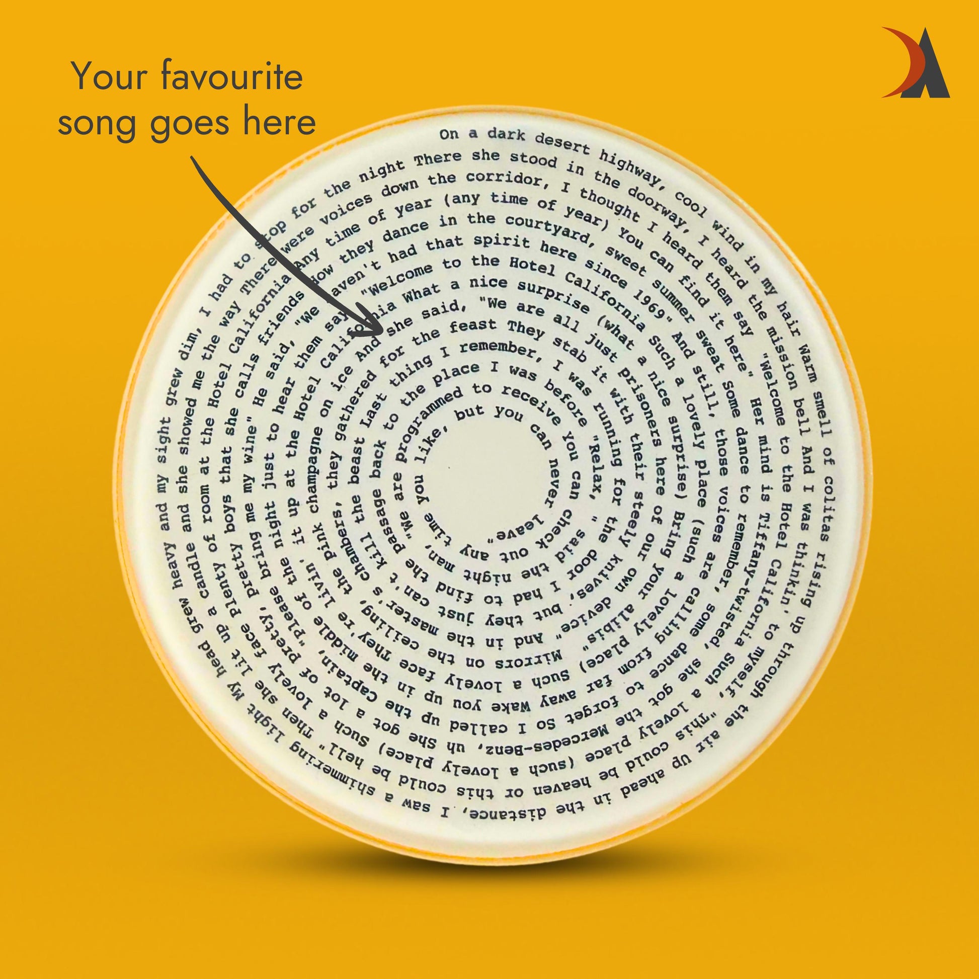 Custom song lyric glass coaster - always be reminded of a special song