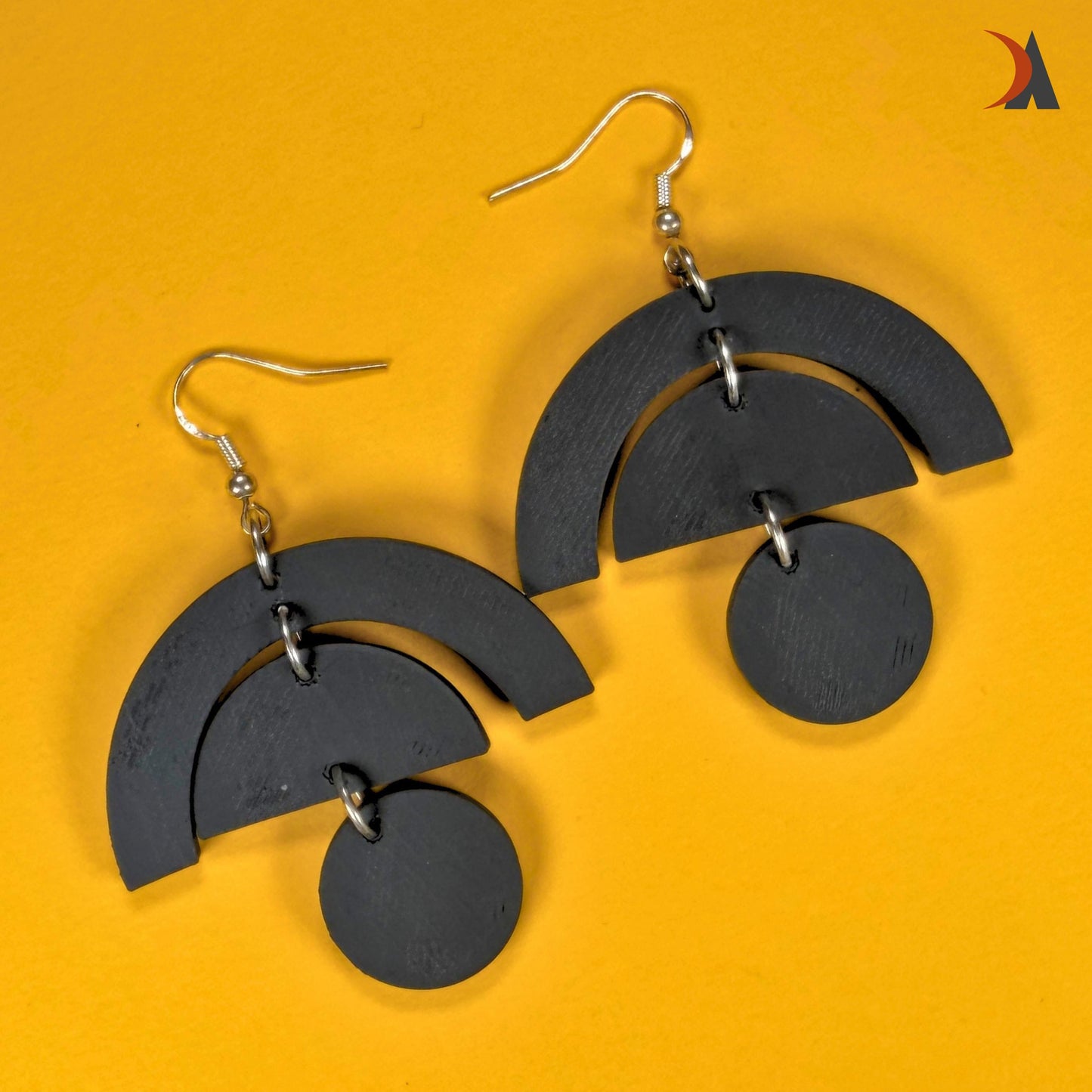 Black arc and circle design geometric statement earrings