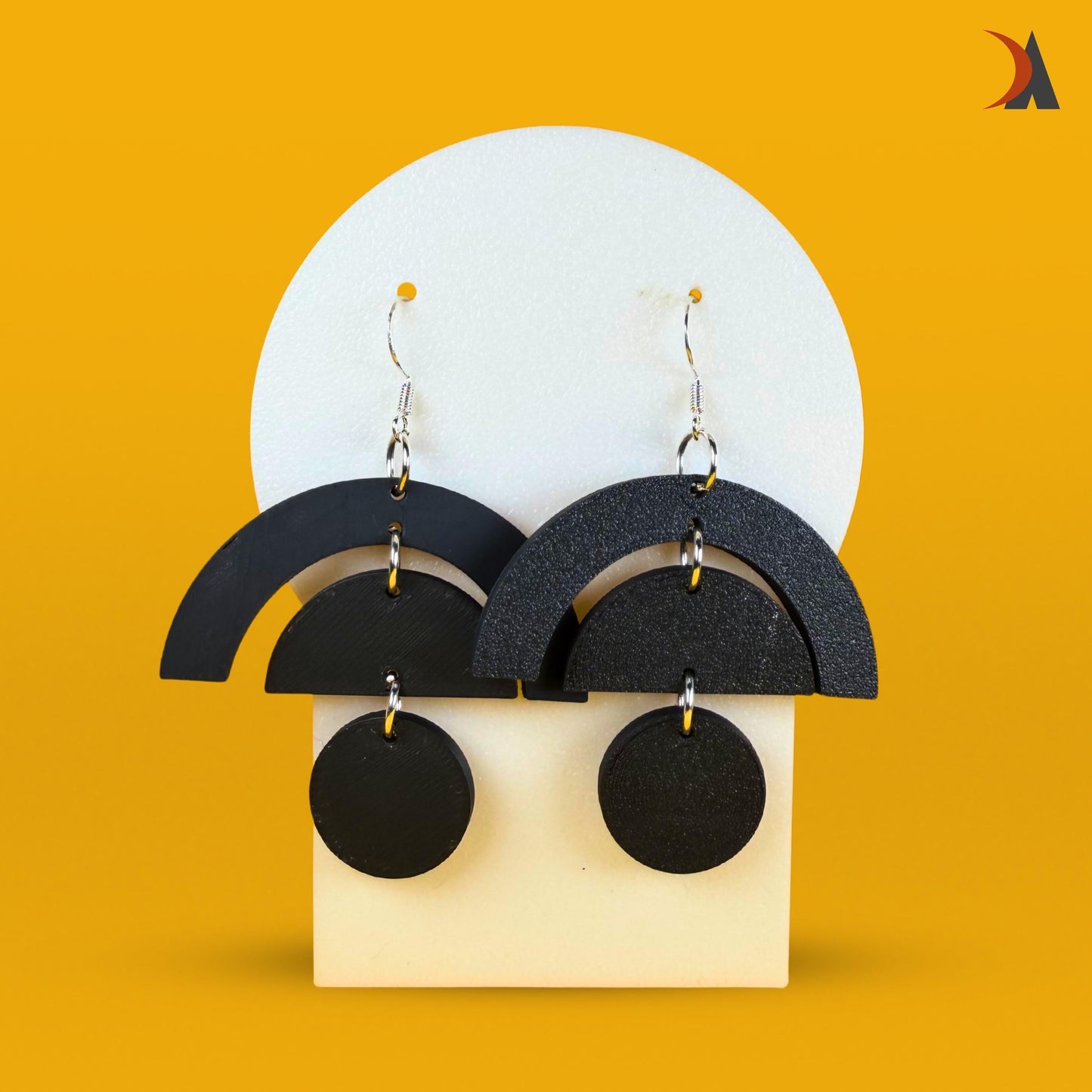 Black arc and circle design geometric statement earrings