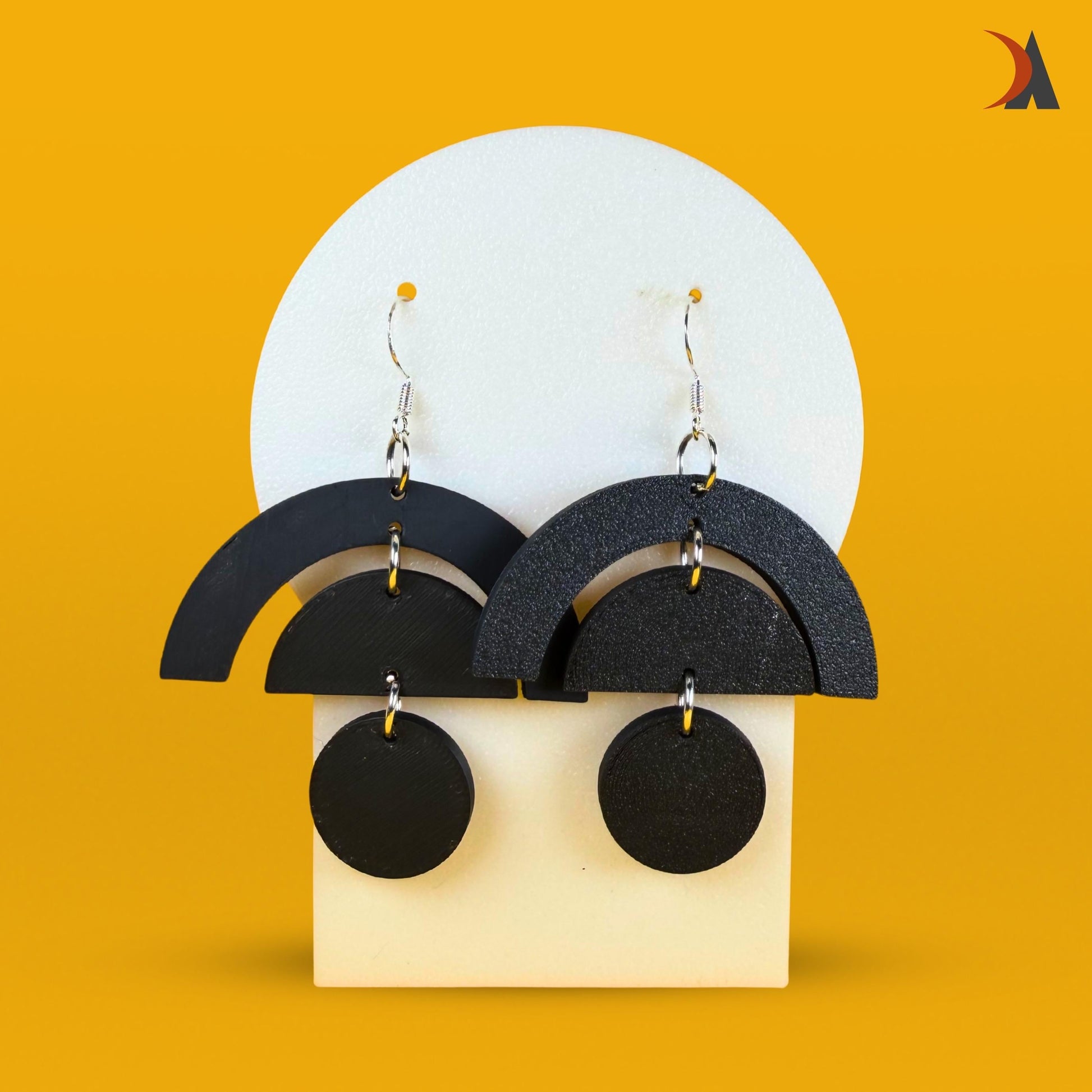 Black arc and circle design geometric statement earrings