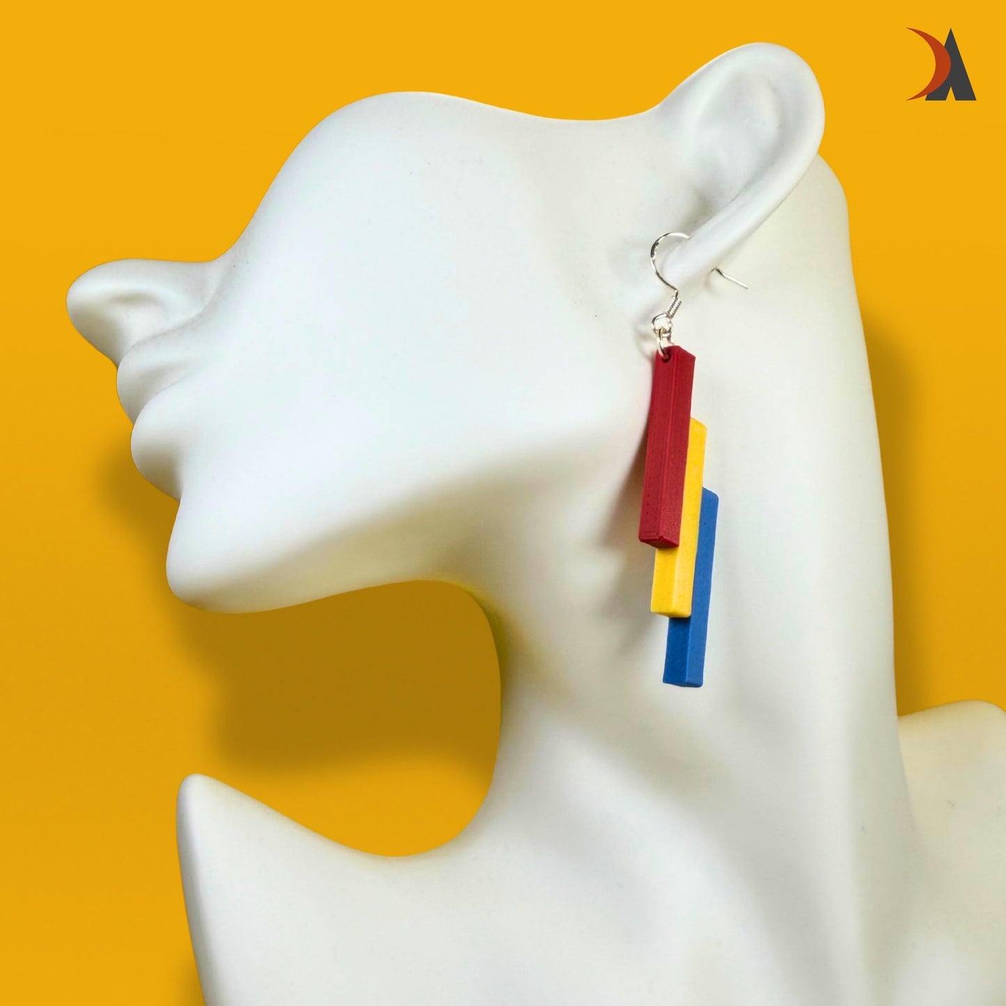 Minimalist stacked bars geometric tri-colour earrings