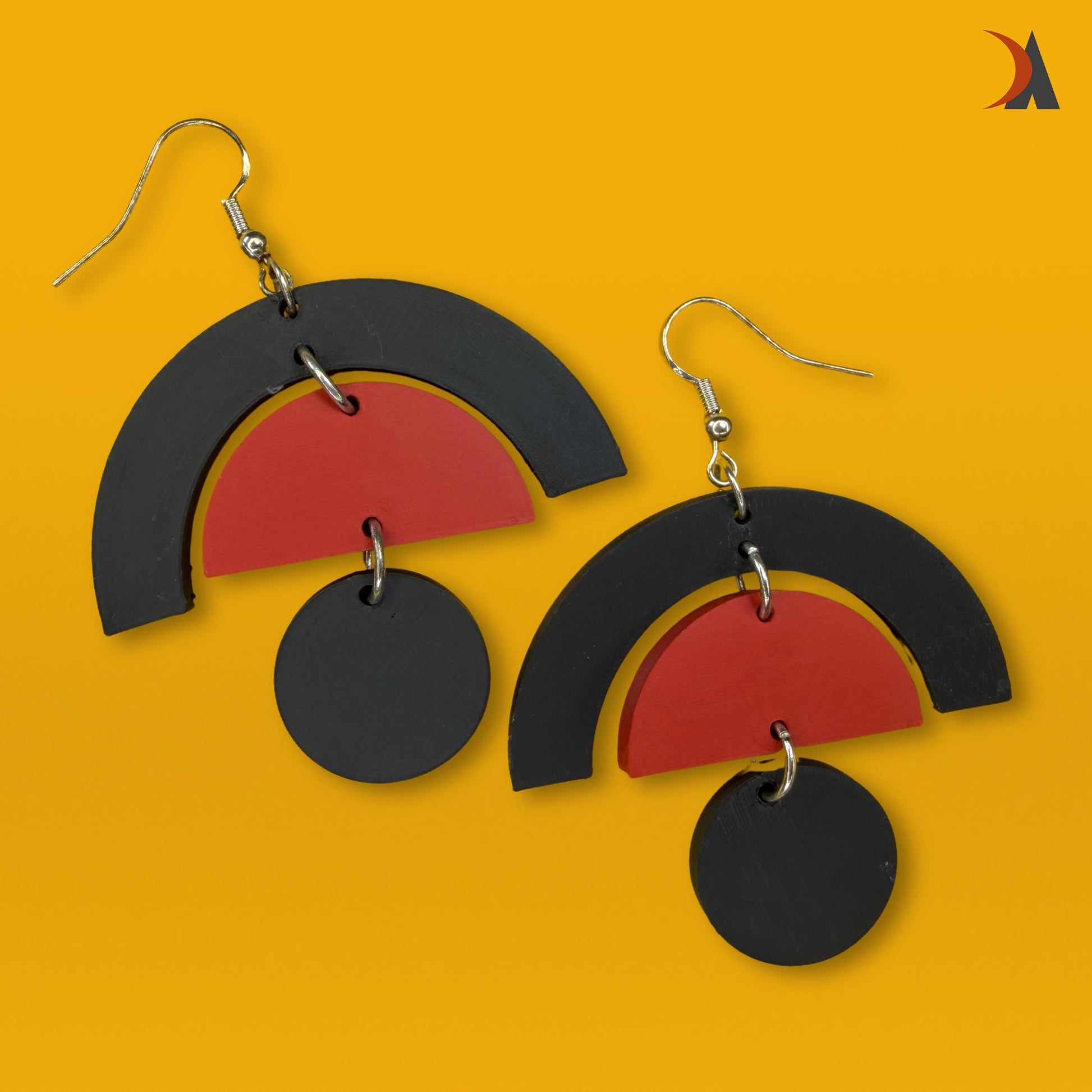 Art deco style earrings - red and black geometric statement jewellery