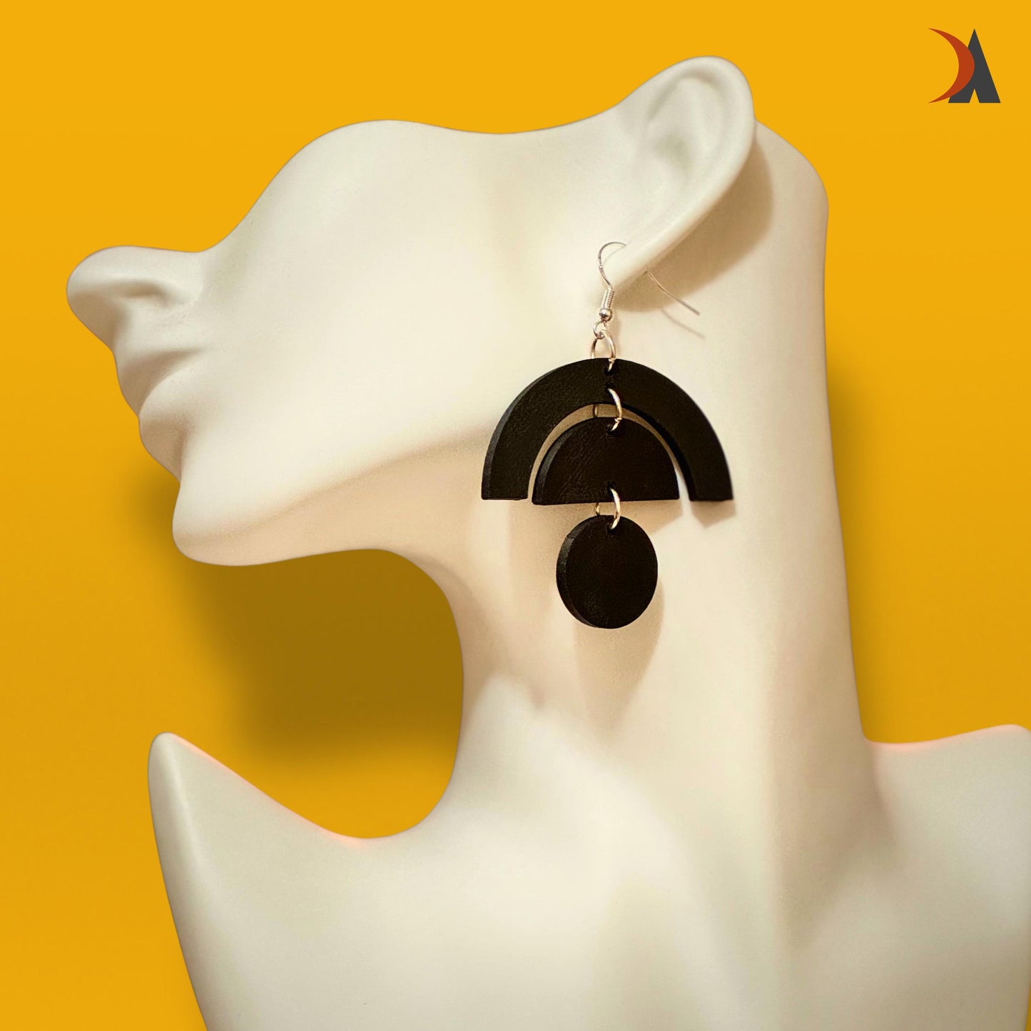 Black arc and circle design geometric statement earrings