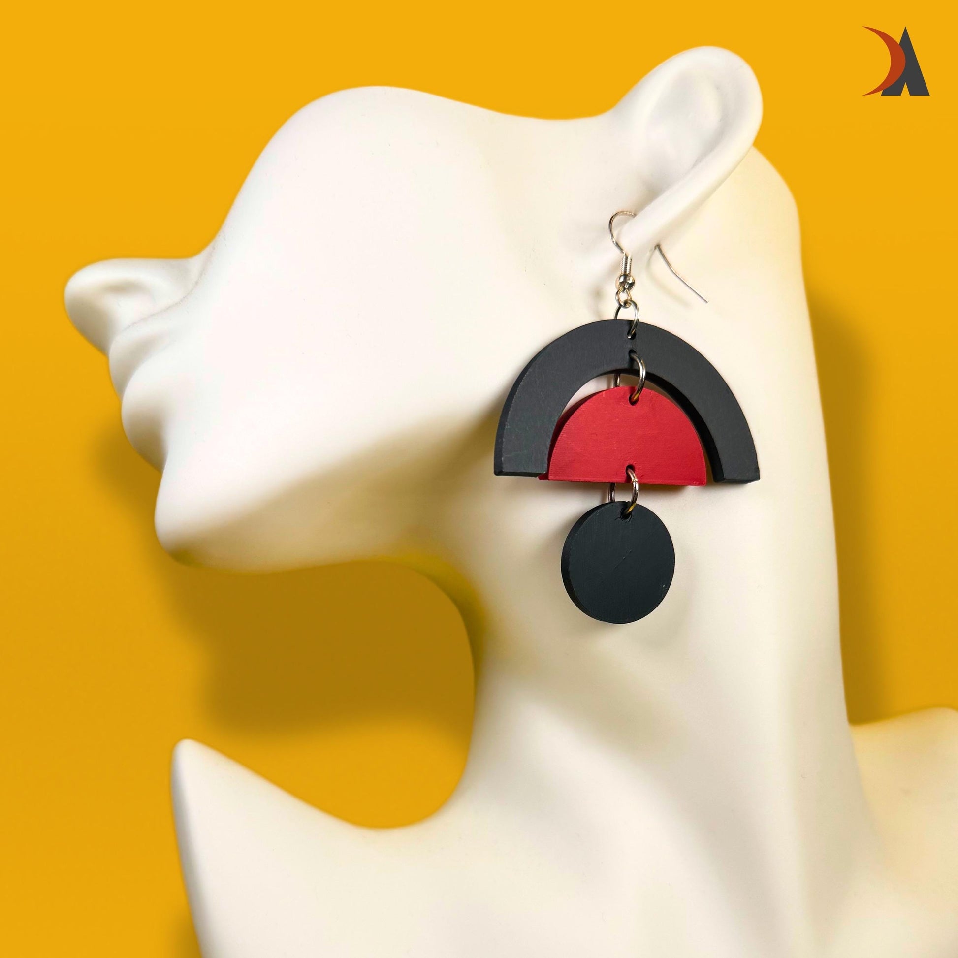 Art deco style earrings - red and black geometric statement jewellery