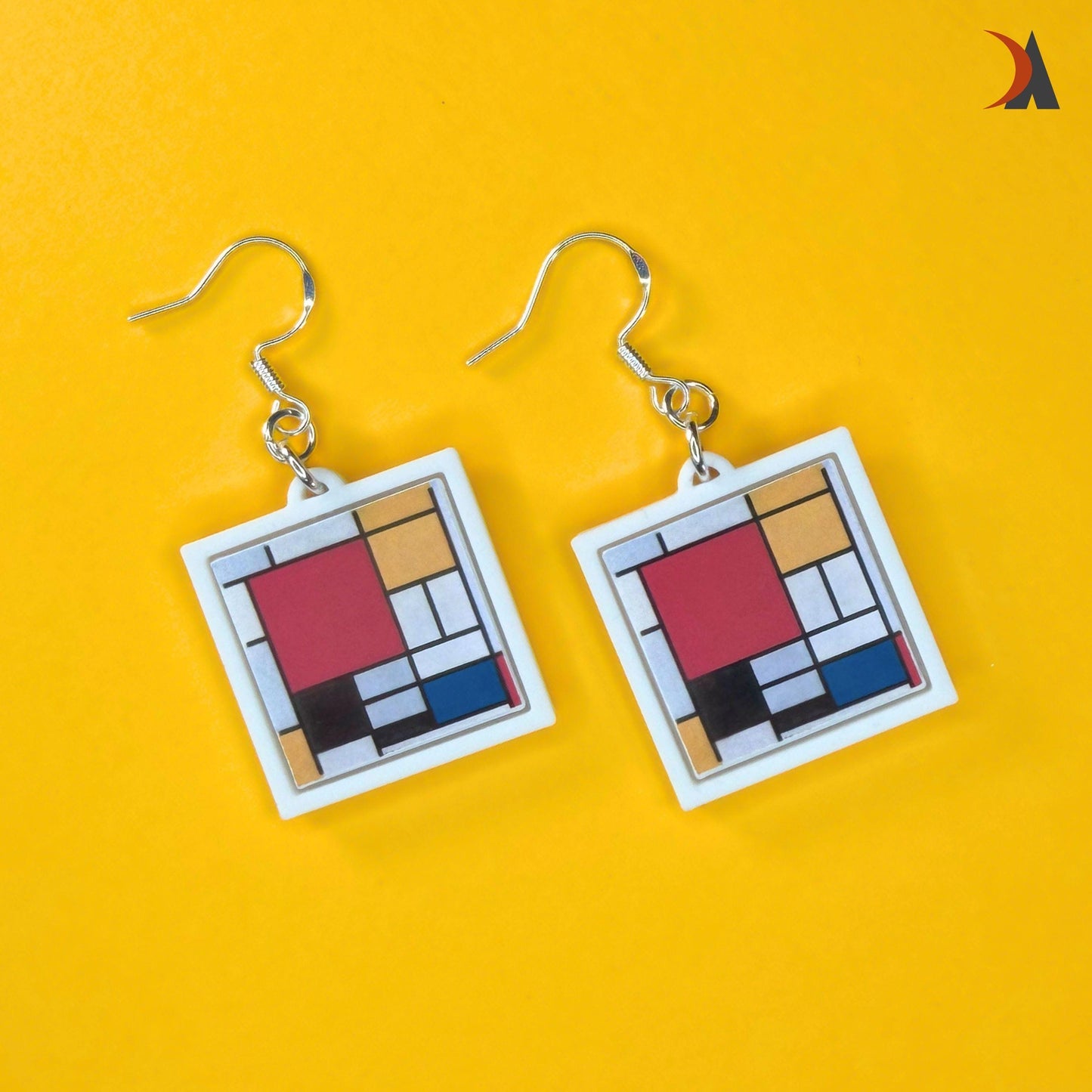 Abstract art earrings (pair) - Mondrian inspired geometric pattern jewellery